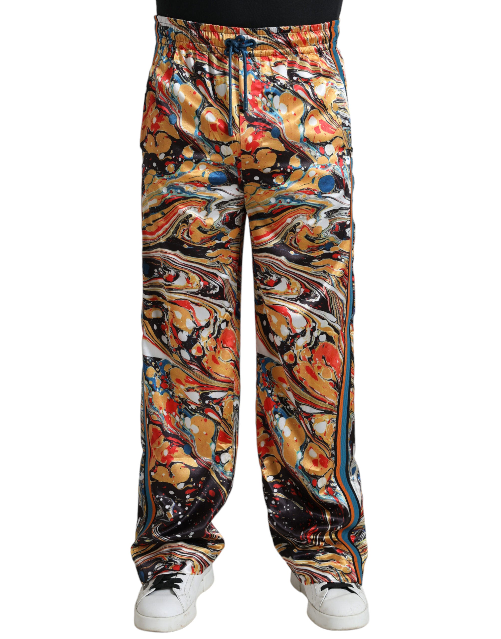 Multicolor satijnen broek met marmerprint