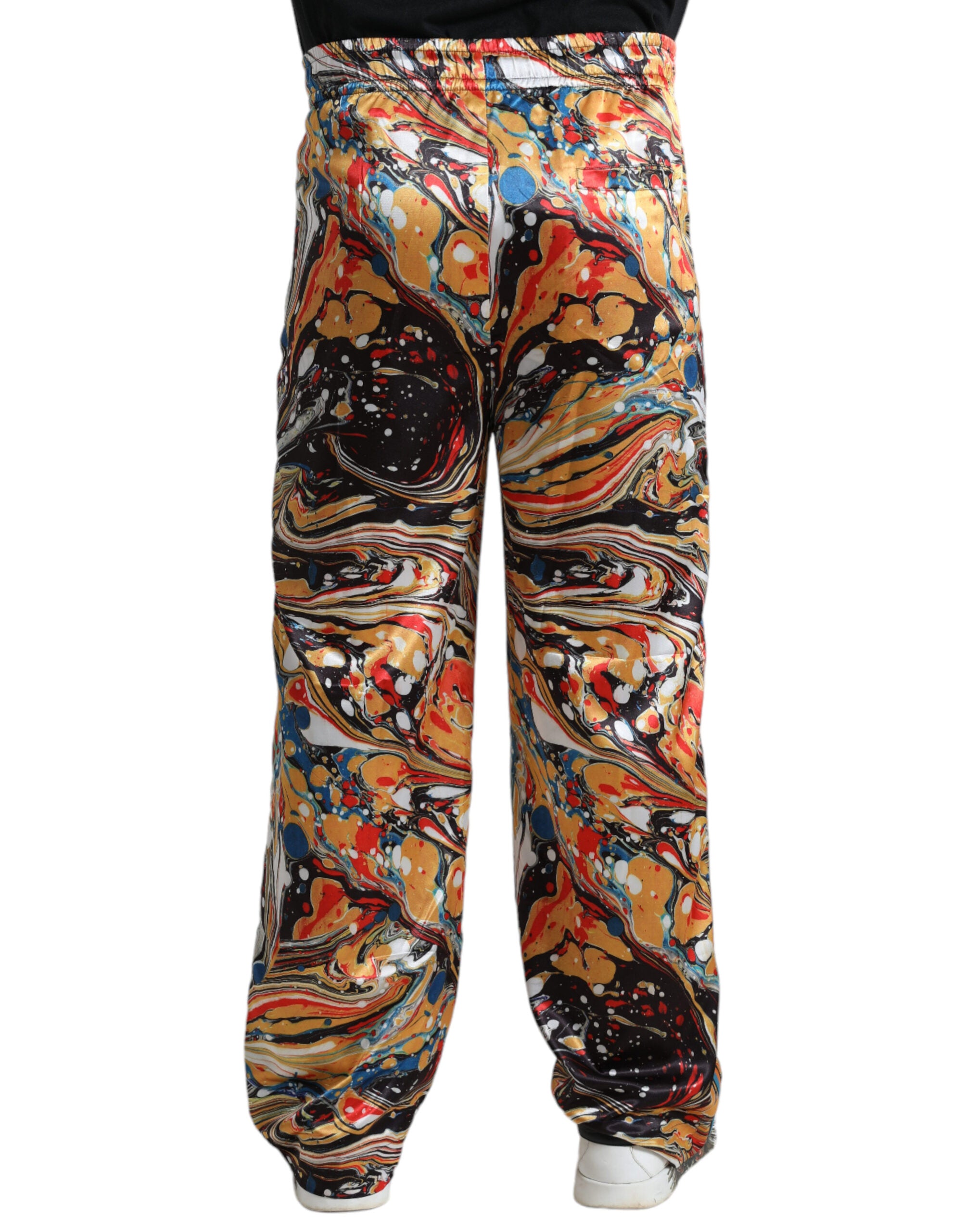 Multicolor satijnen broek met marmerprint