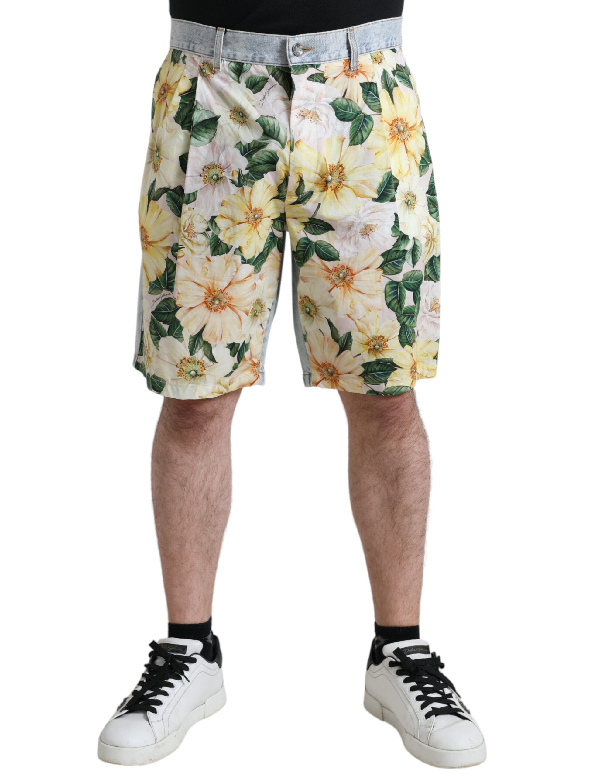 Veelkleurige denim bermudashorts met bloemenprint
