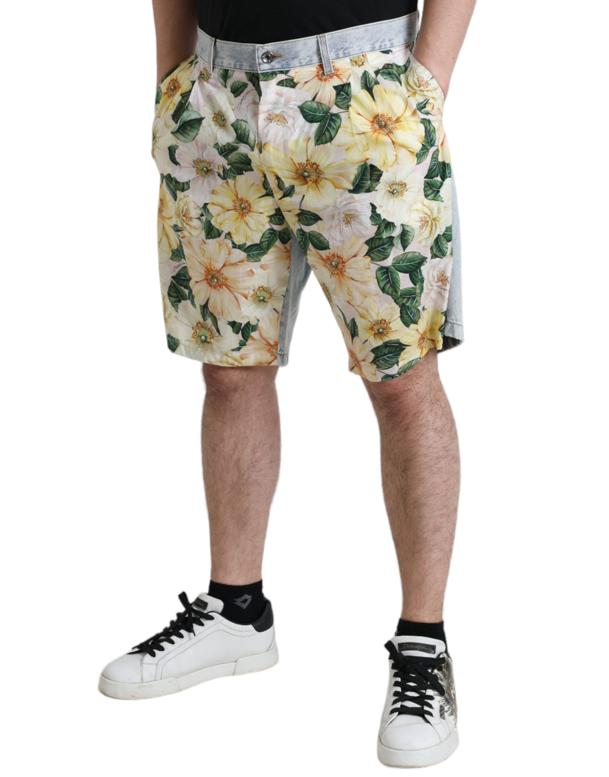 Veelkleurige denim bermudashorts met bloemenprint