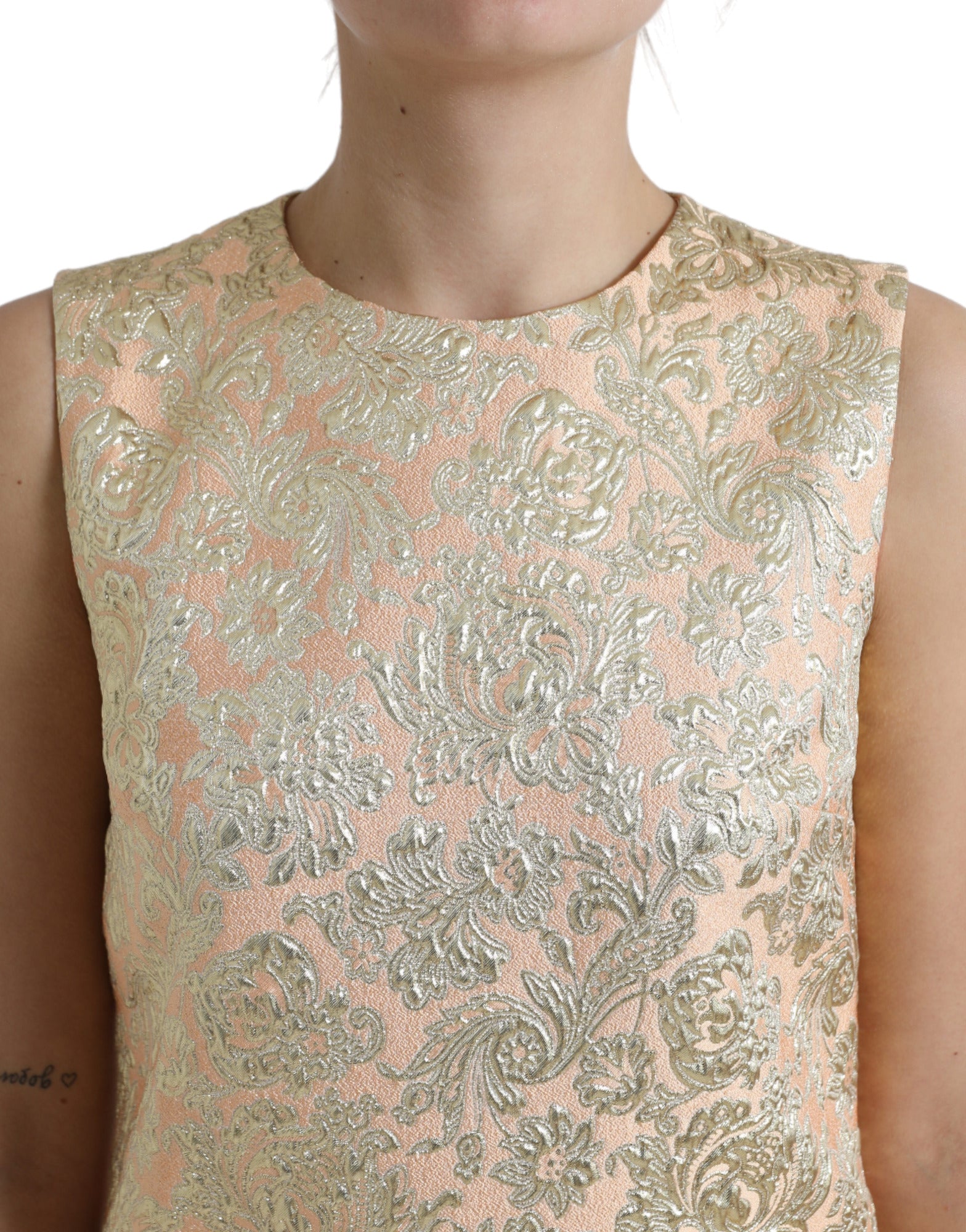 Metallic bloemenjacquard A-lijn minijurk