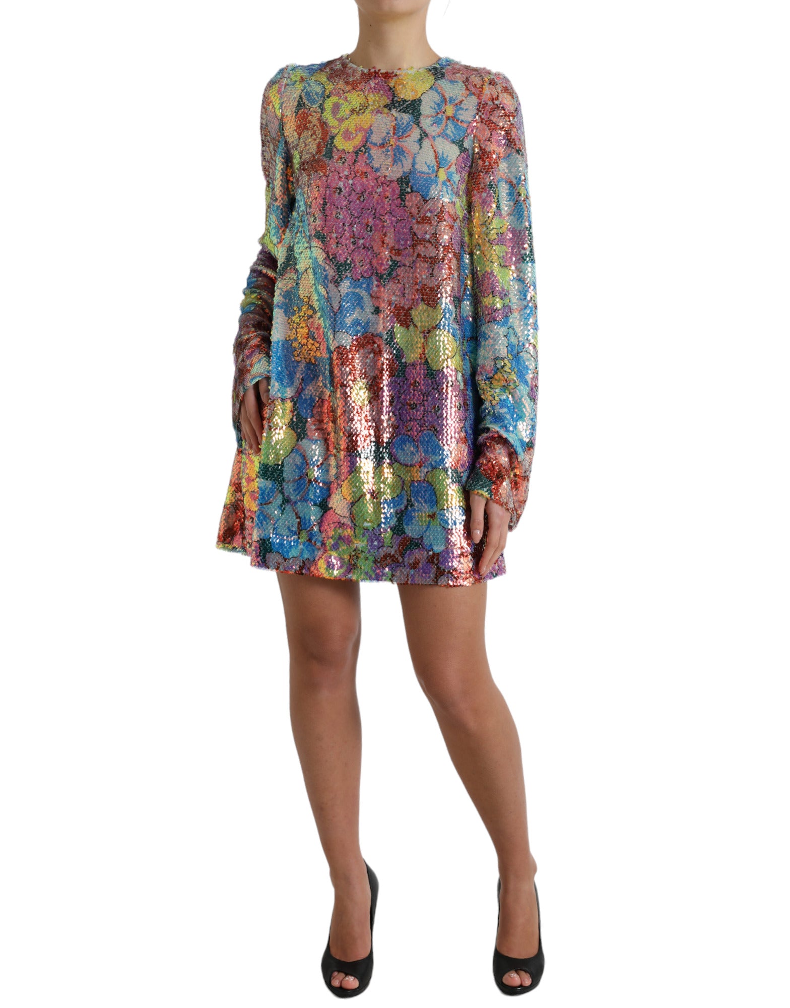 Multicolor bloemen pailletten shift mini-jurk