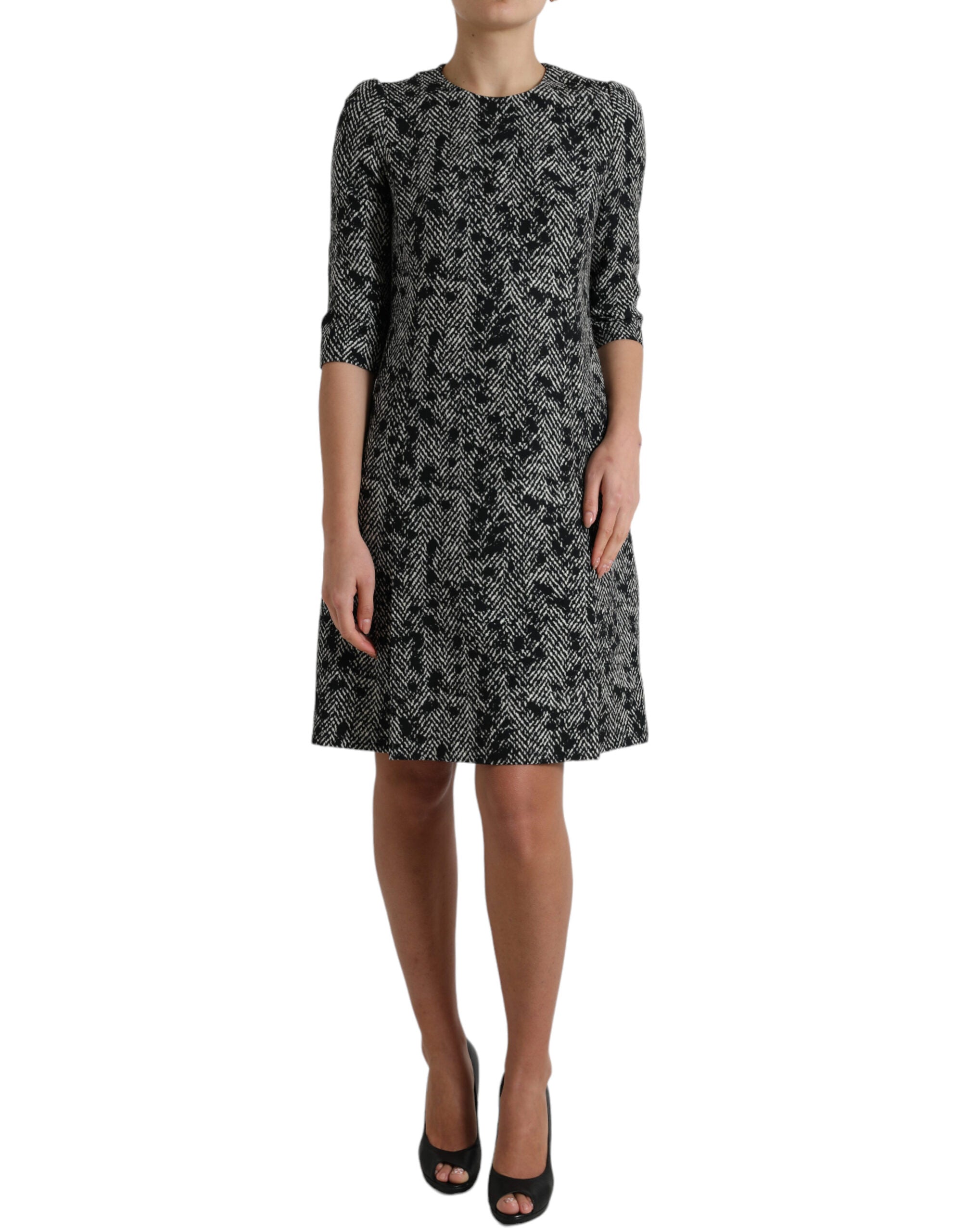 Zwarte Chevron Polyester Shift Mini-jurk