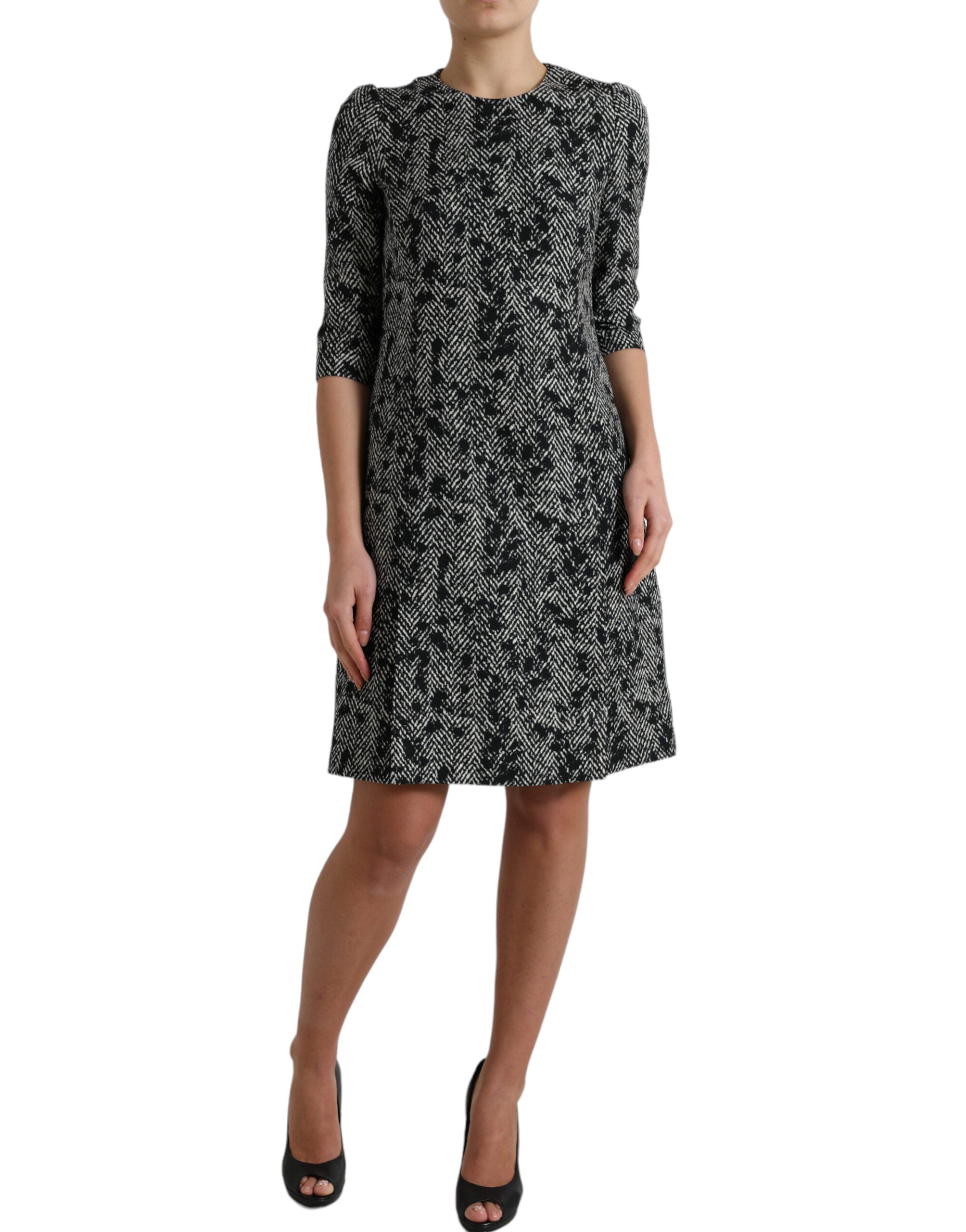 Zwarte Chevron Polyester Shift Mini-jurk