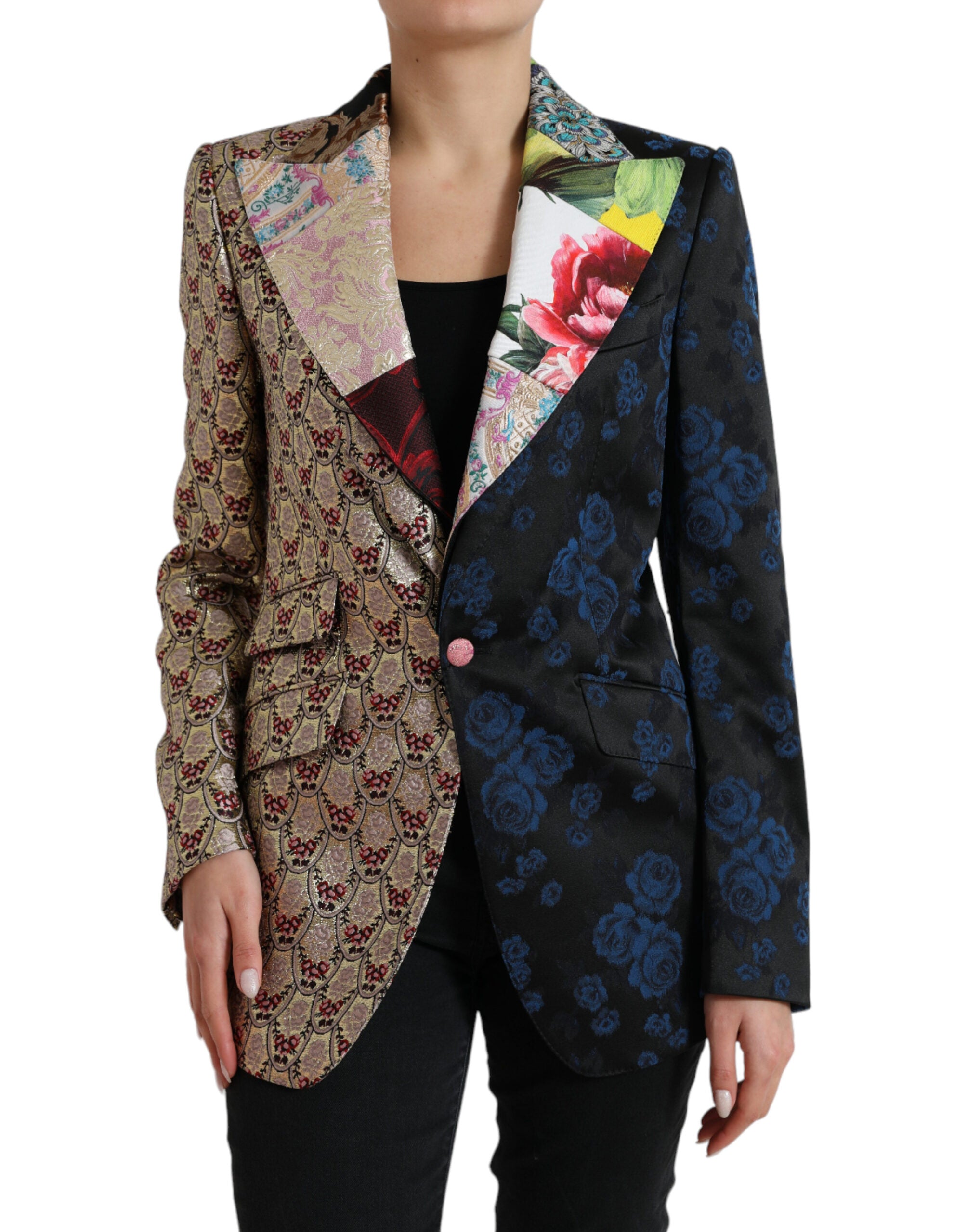 Veelkleurige jacquardjas met bloemenpatchwork