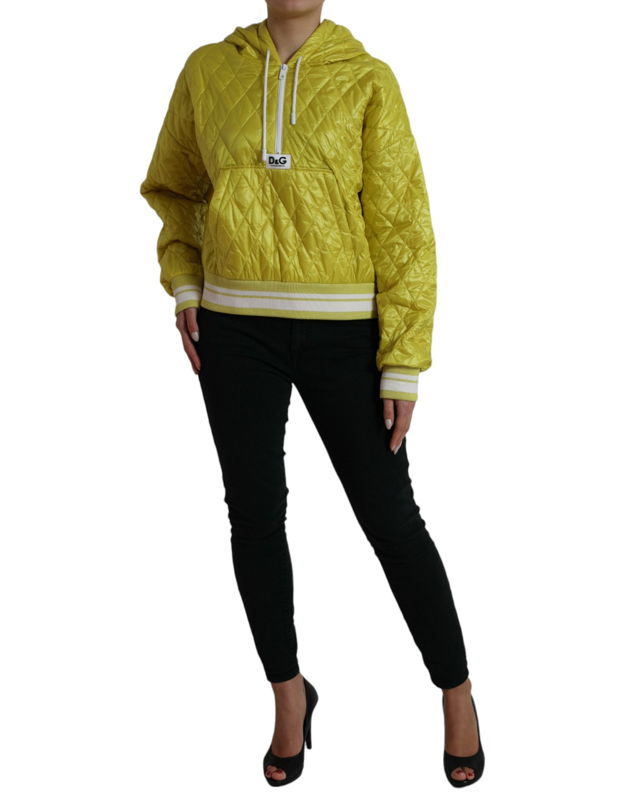 Gele nylon gewatteerde capuchontrui