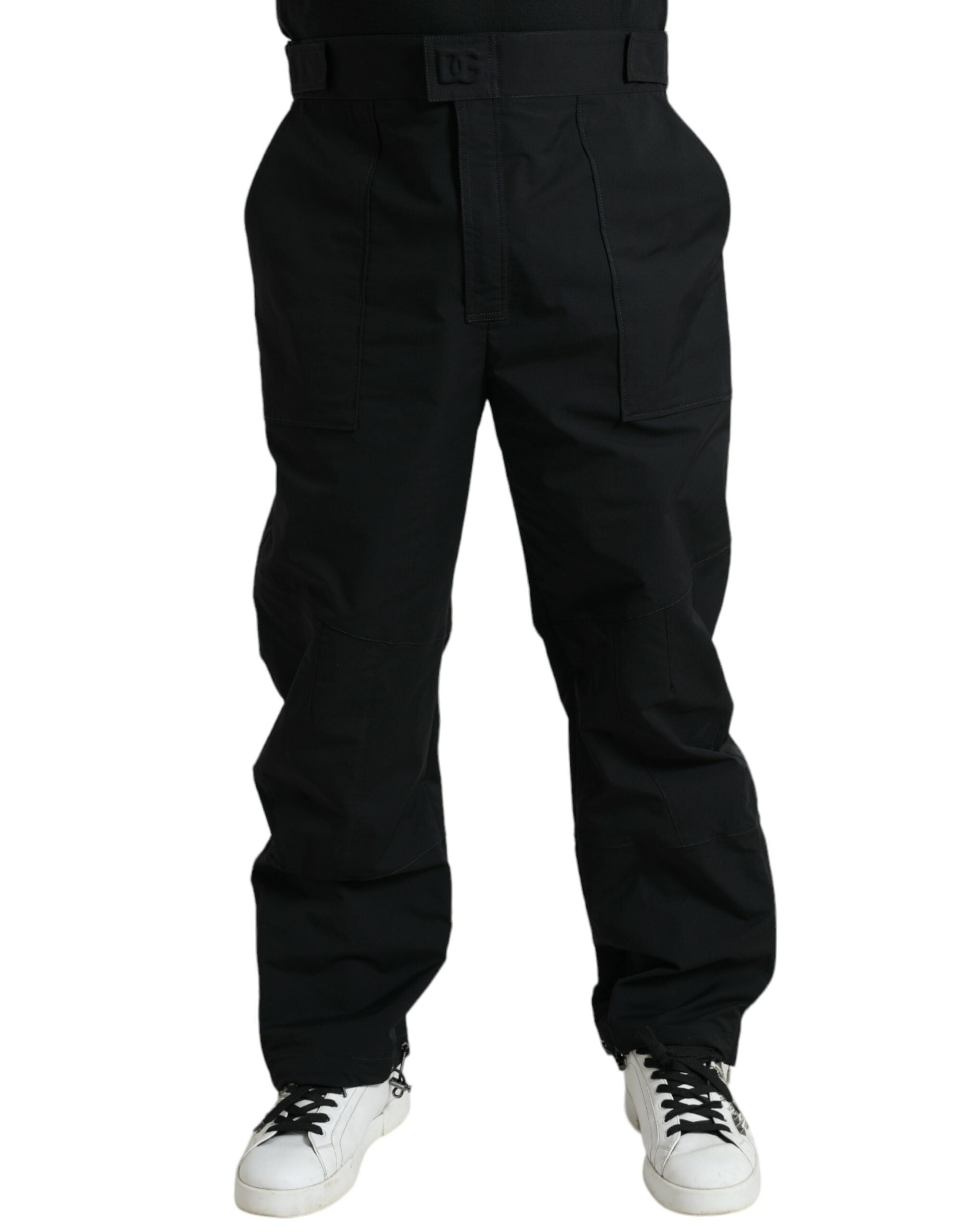 Zwarte polyester logo rechte broek