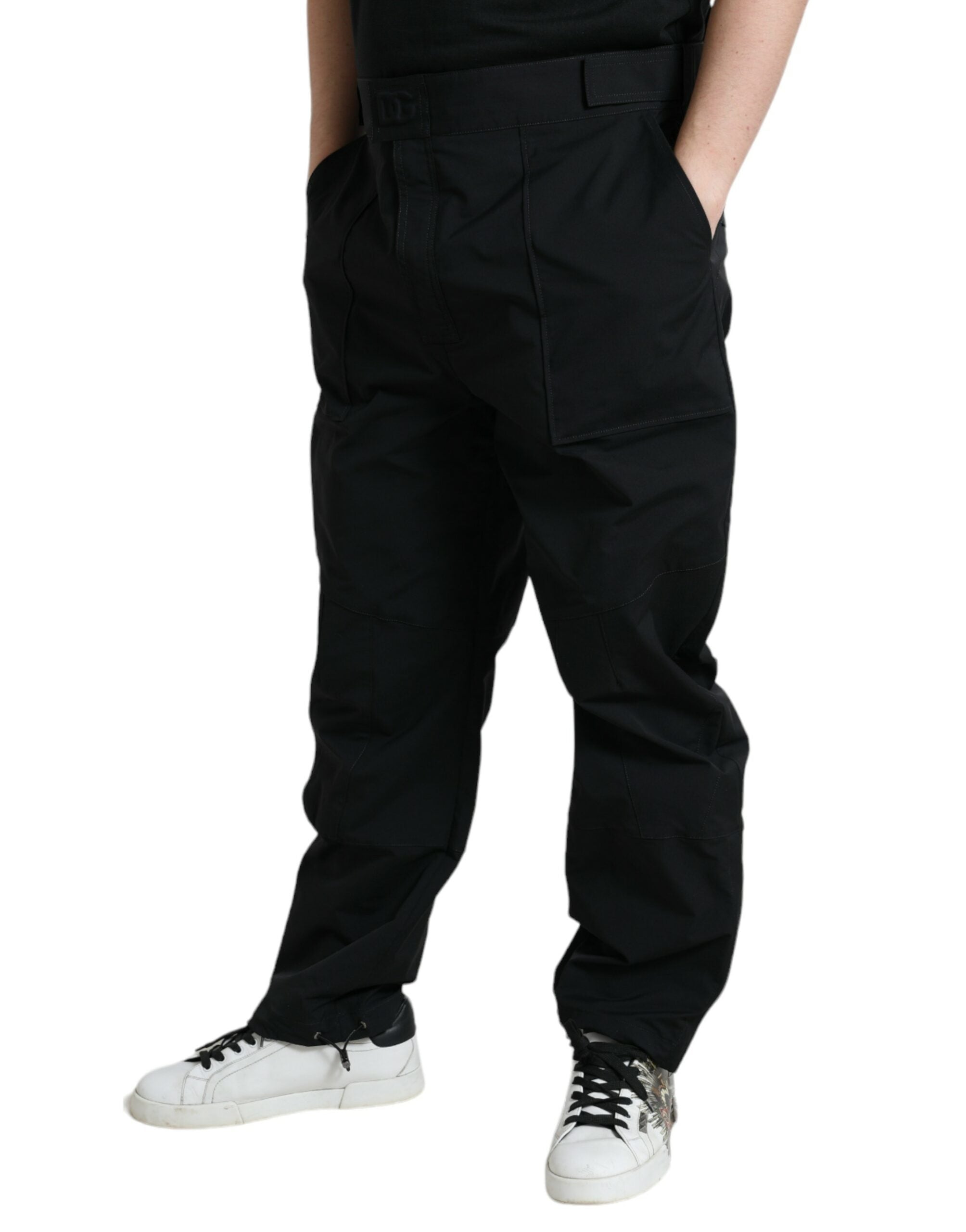 Zwarte polyester logo rechte broek