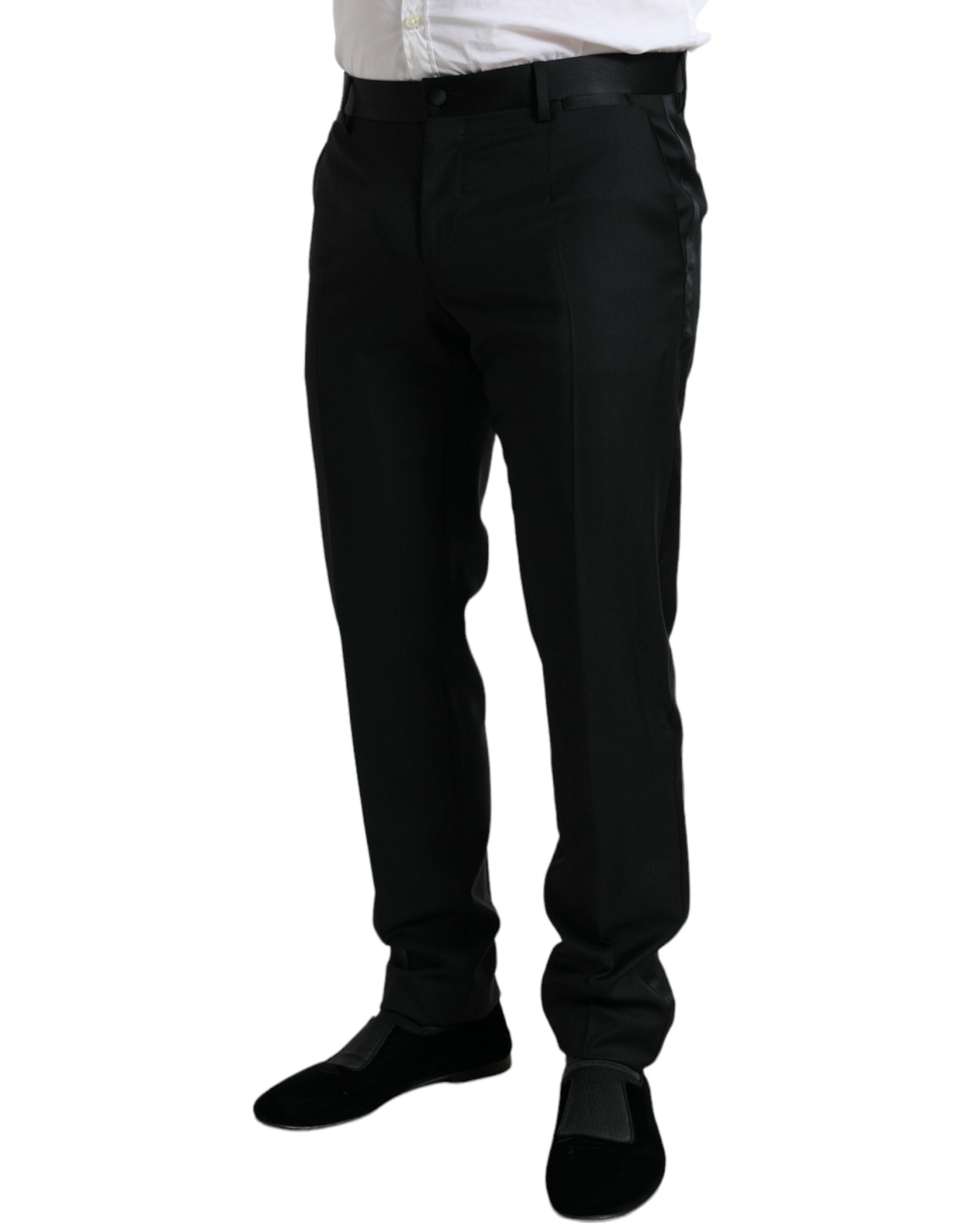Zwarte wollen slim fit formele pantalon