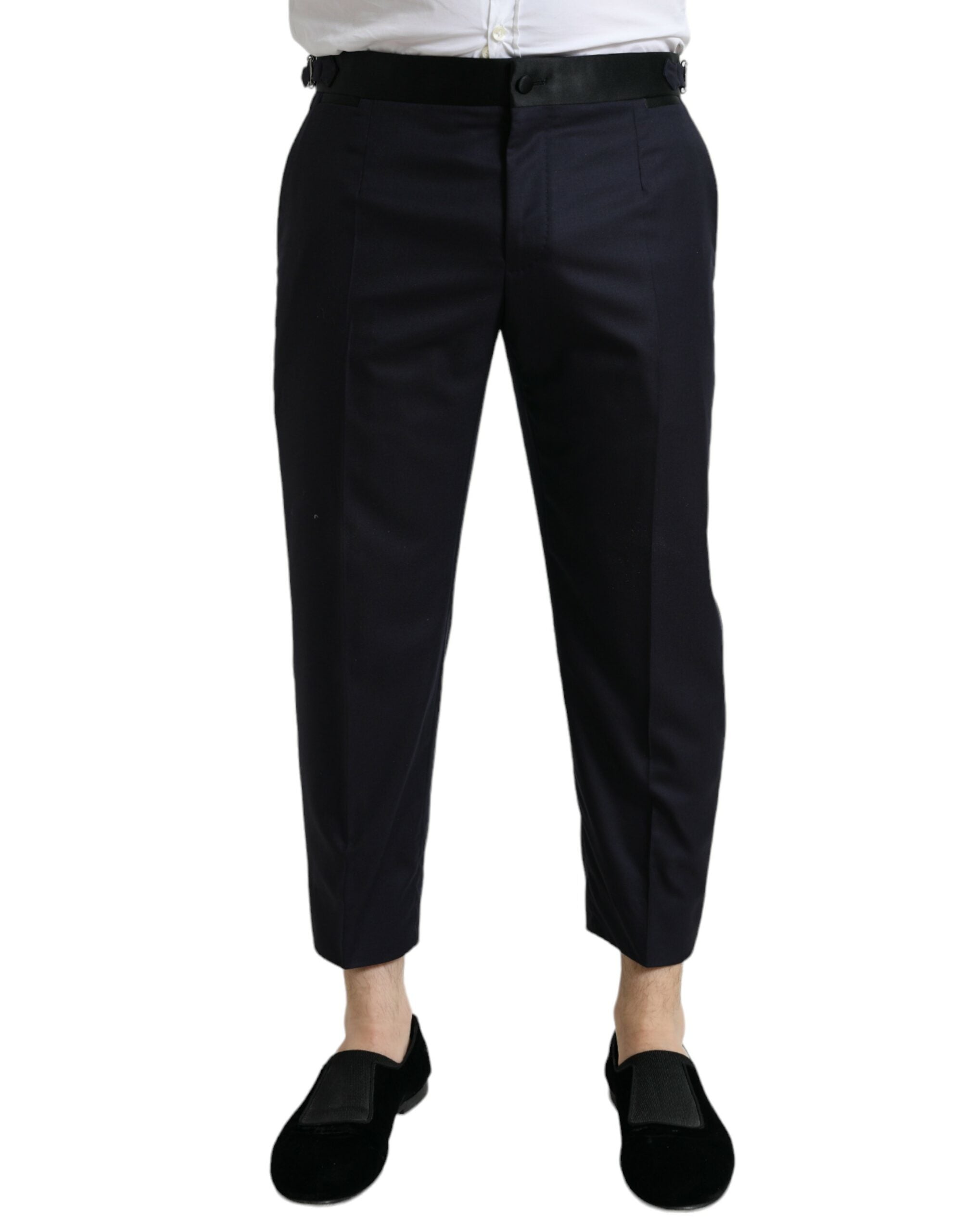 Blauwe wollen cropped taps toelopende broek