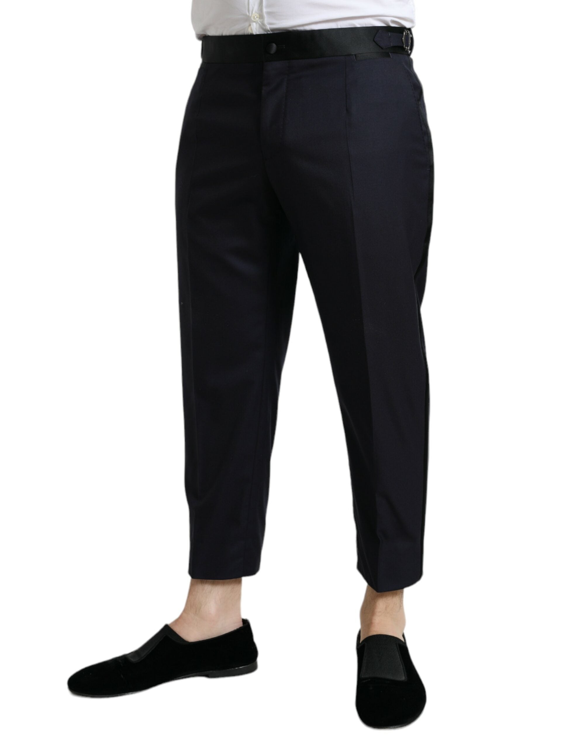 Blauwe wollen cropped taps toelopende broek
