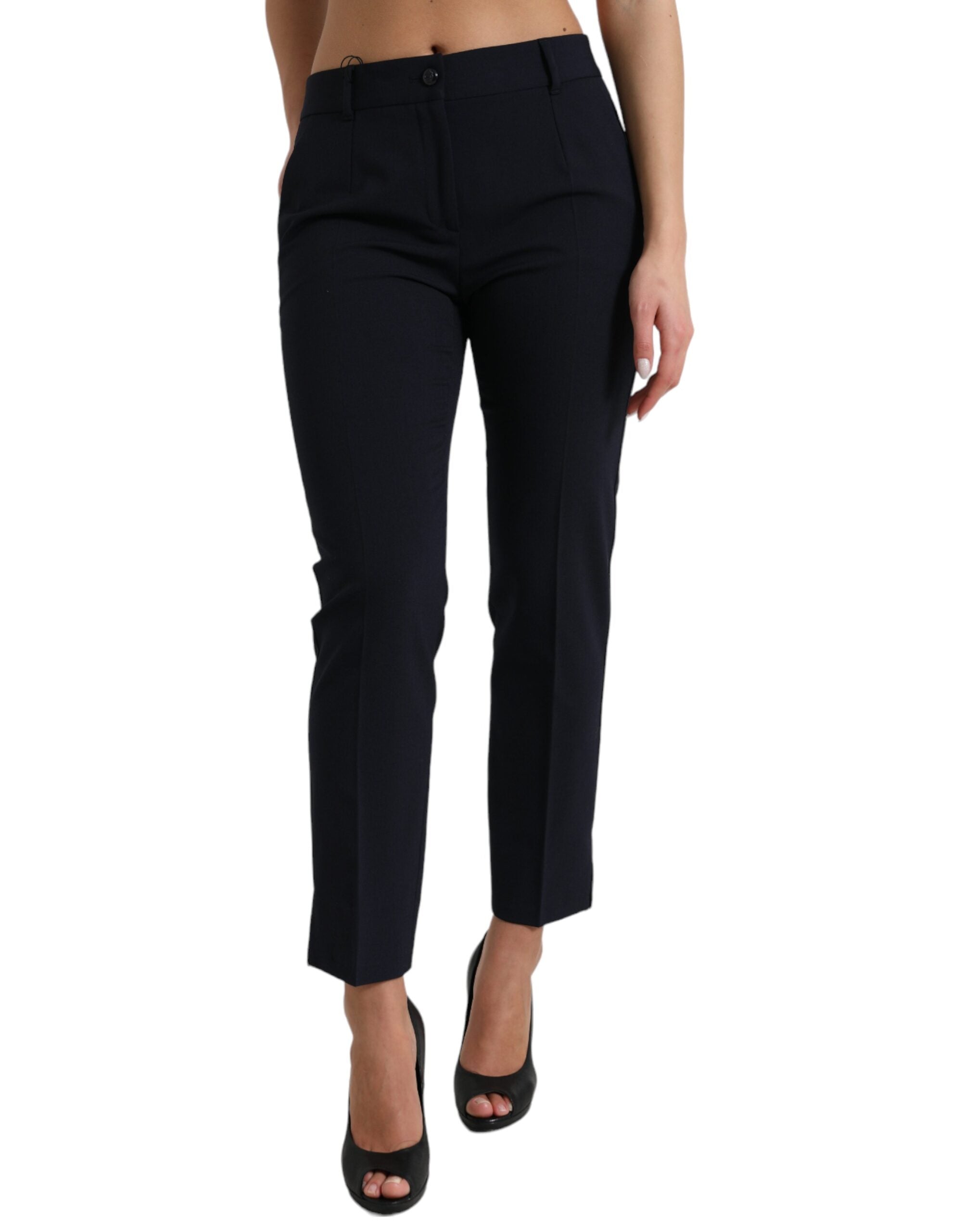Blauwe getailleerde cropped broek met middelhoge taille