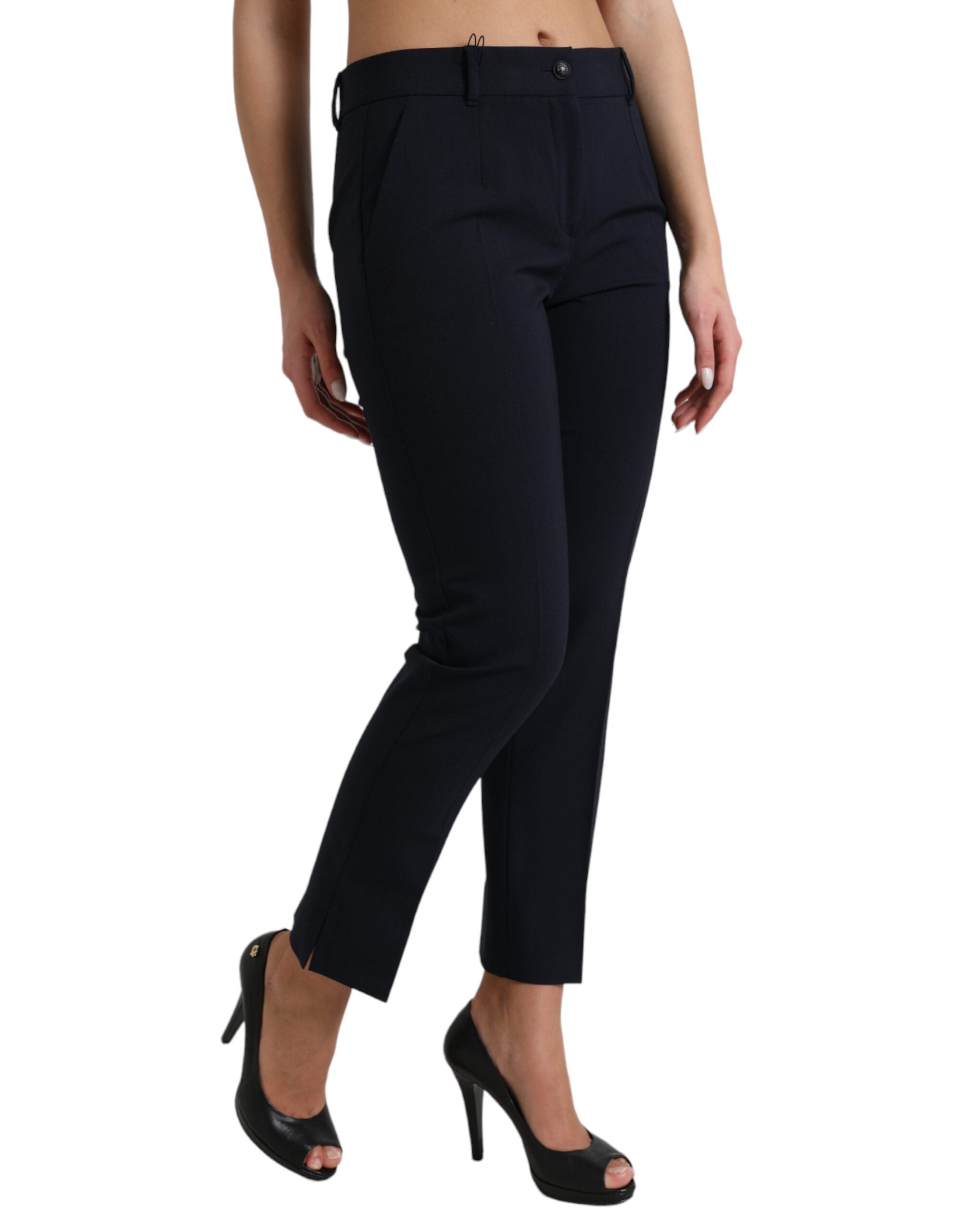 Blauwe getailleerde cropped broek met middelhoge taille