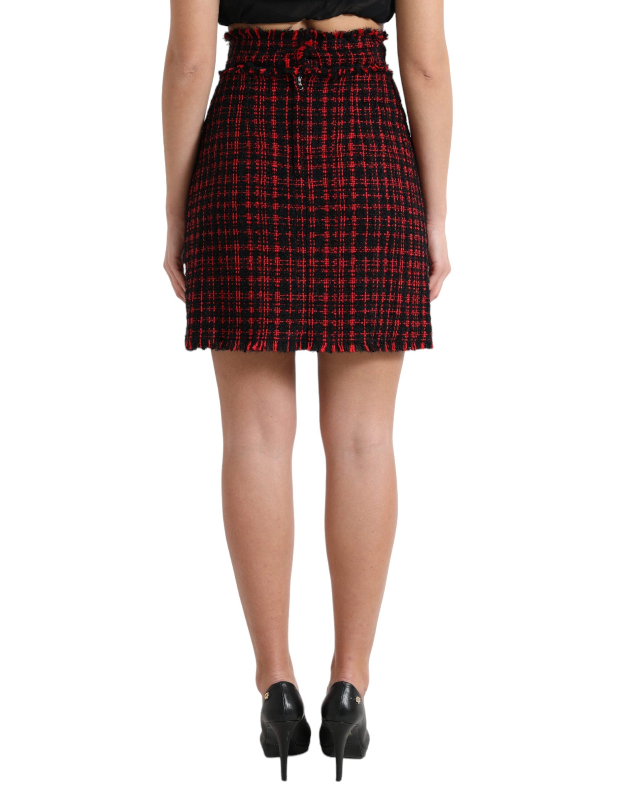Zwarte rode katoenen hoge taille tartan tweed minirok