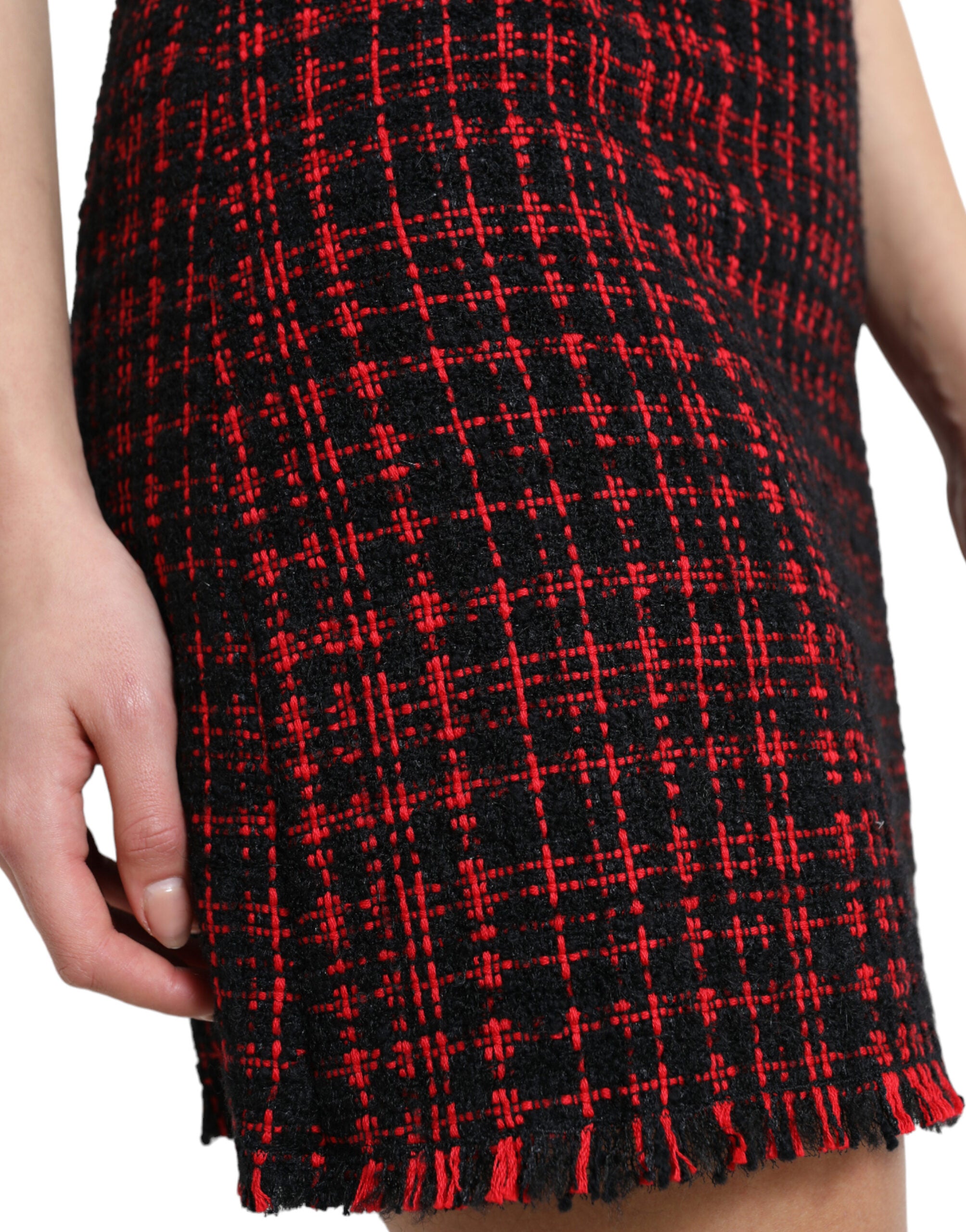 Zwarte rode katoenen hoge taille tartan tweed minirok