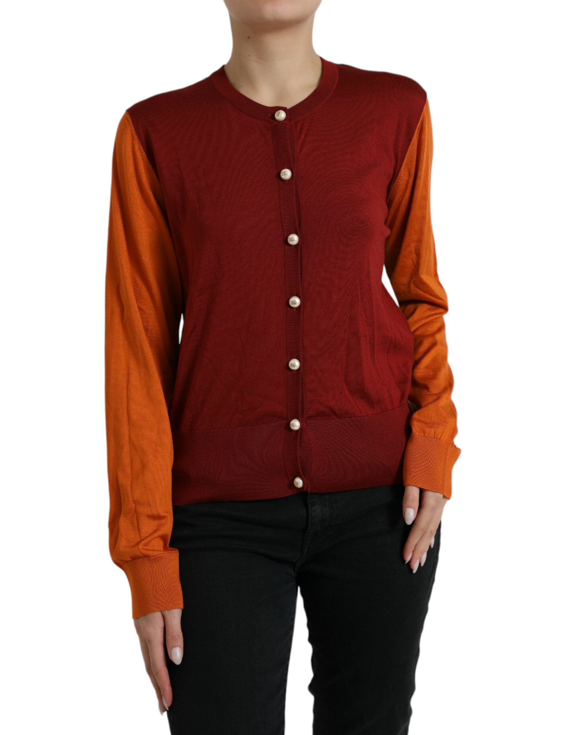 Veelkleurige Cardigan Color Block Zijden Ronde Hals Trui
