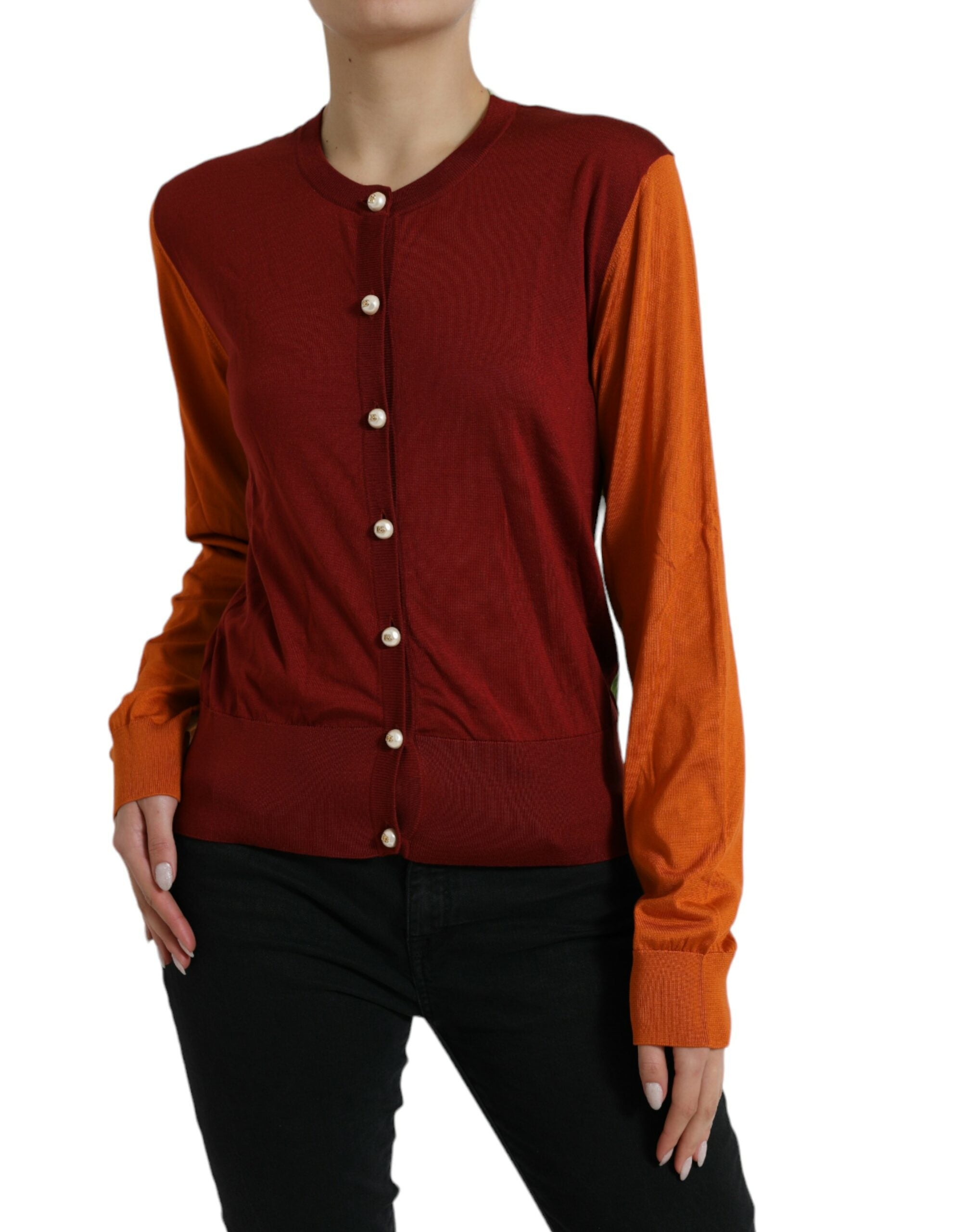Veelkleurige Cardigan Color Block Zijden Ronde Hals Trui