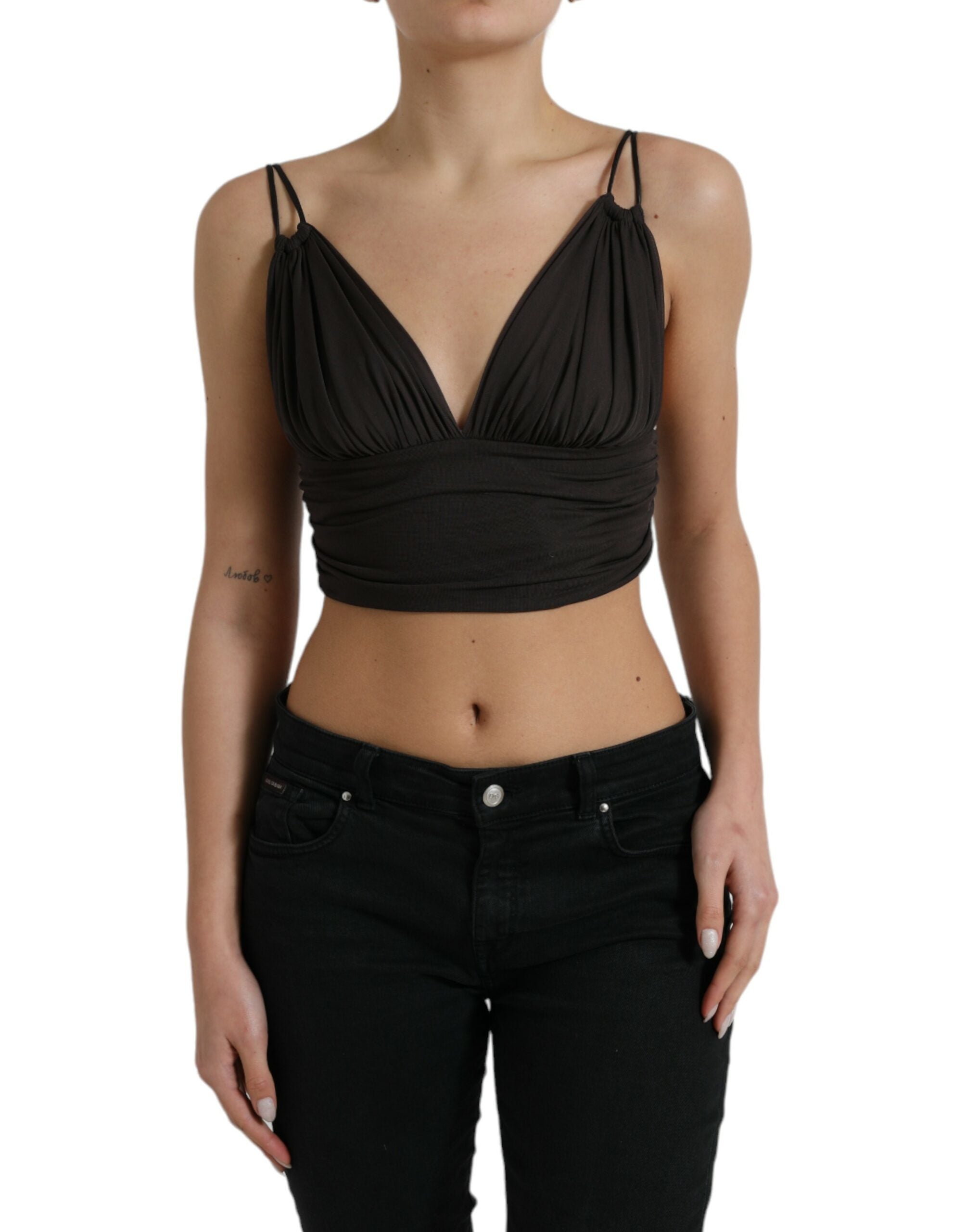 Bruine viscose tanktop met diepe V-hals