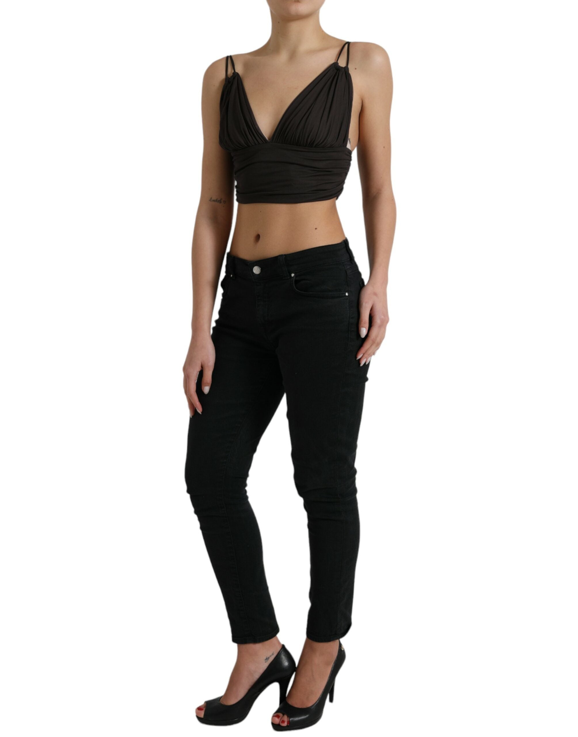 Bruine viscose tanktop met diepe V-hals