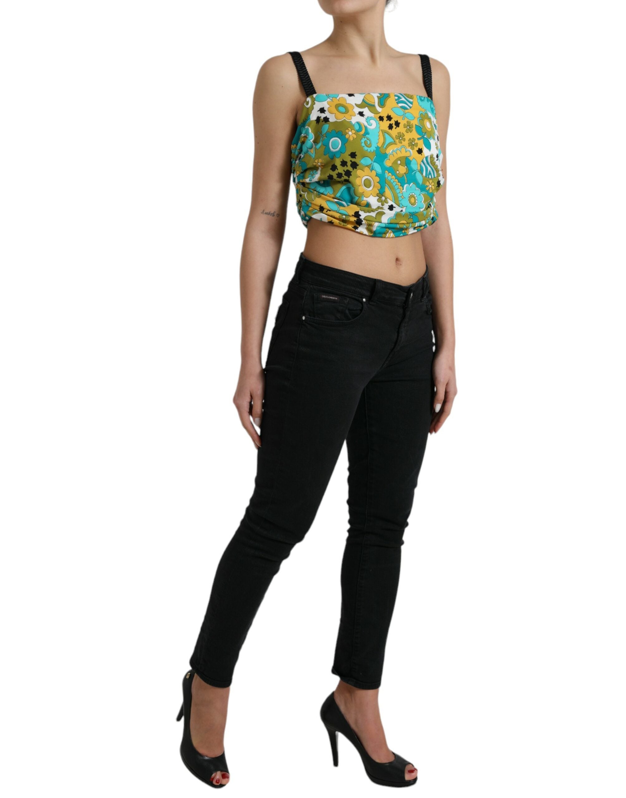 Meerkleurige bloemen mouwloze crop top