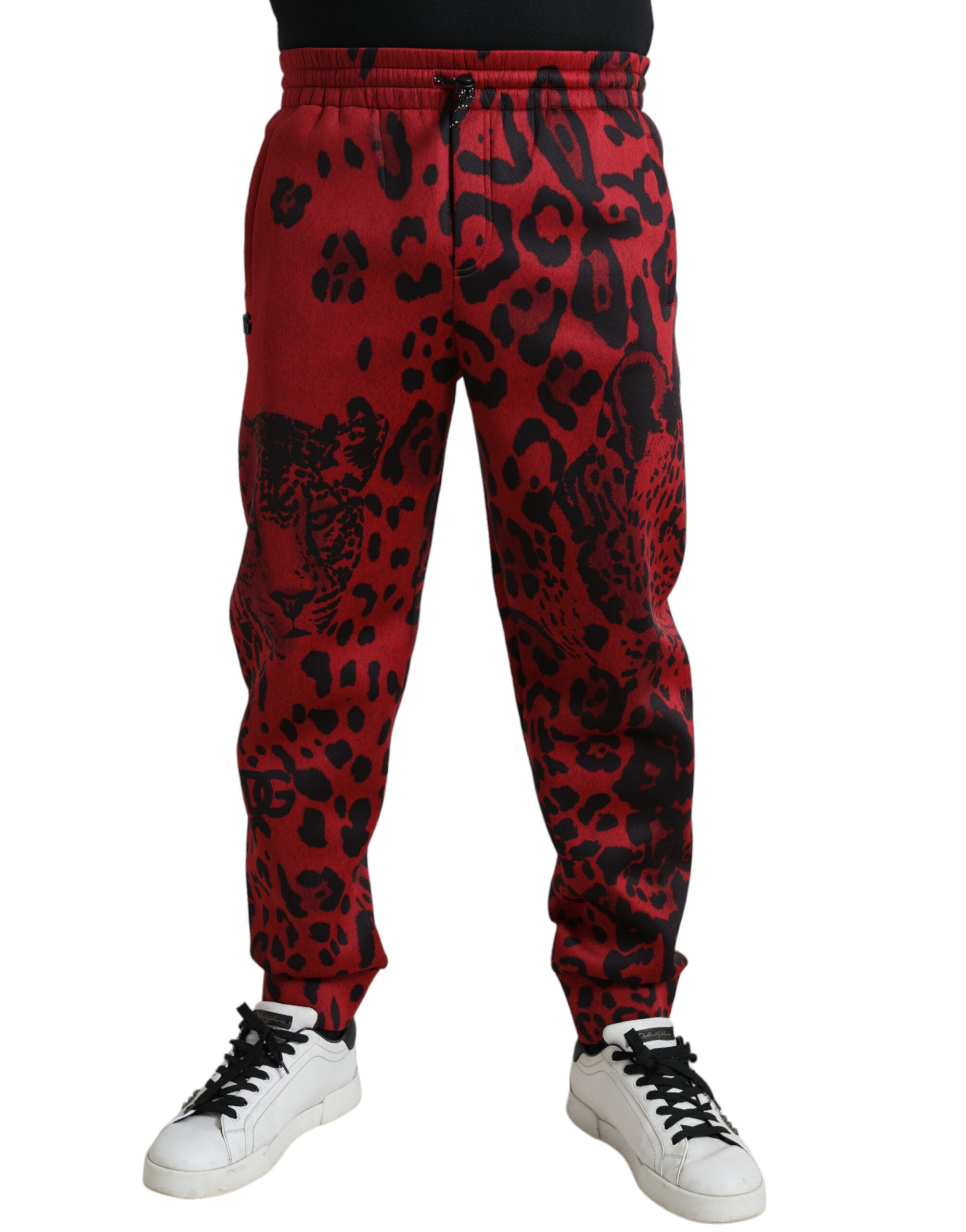Rode zwarte luipaard stretch joggingbroek