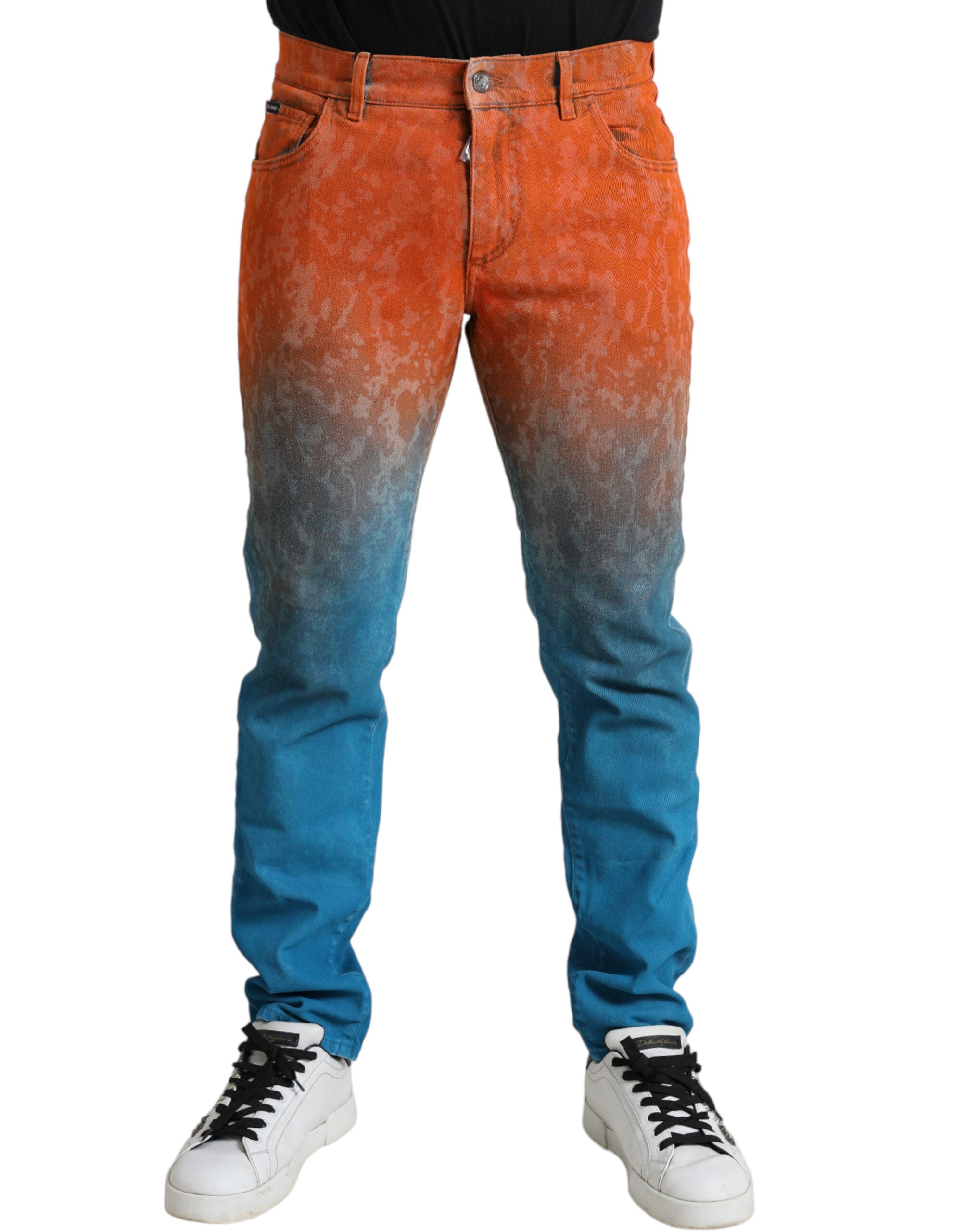 Многоцветни омбре памучни дънки Slim Fit