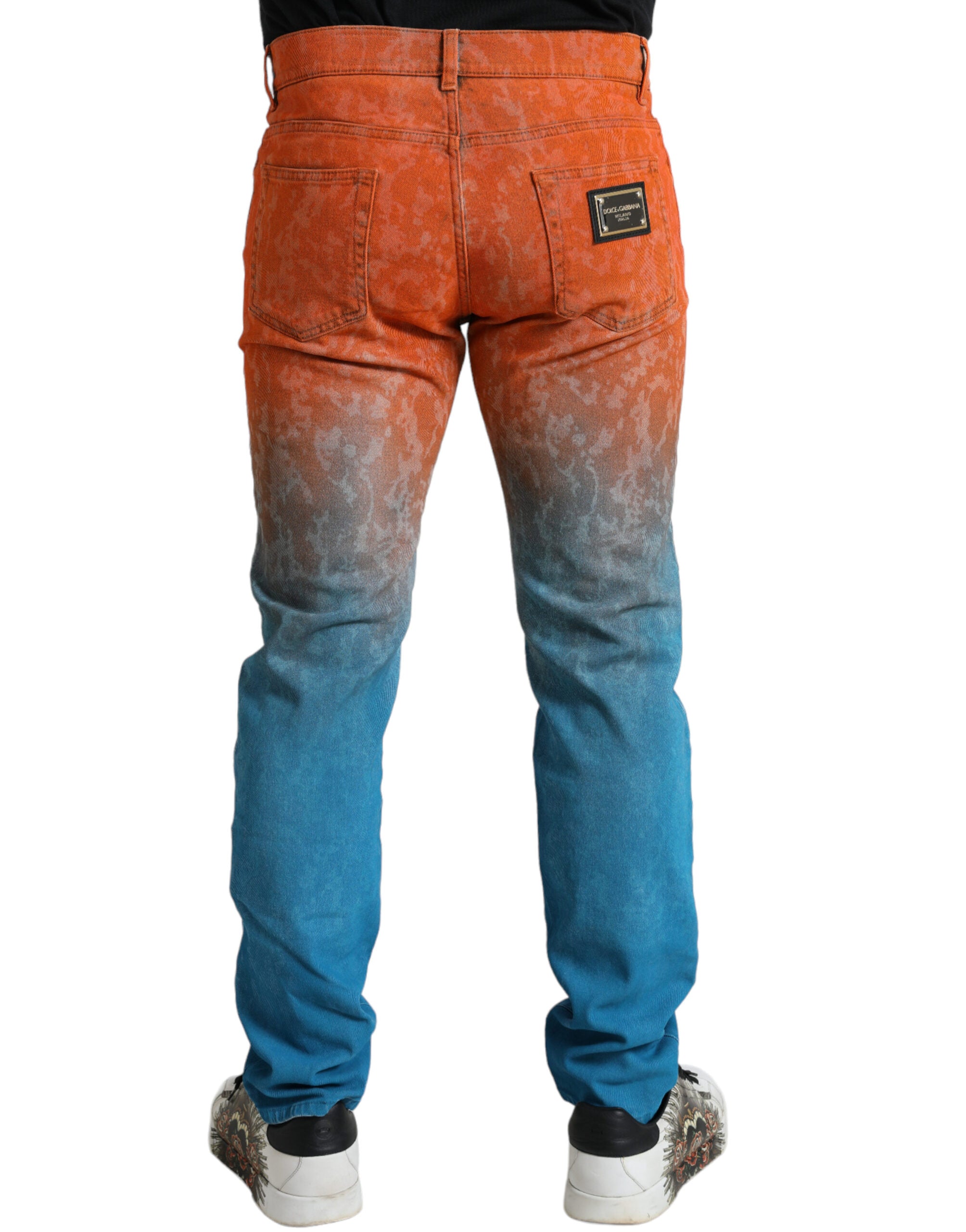 Многоцветни омбре памучни дънки Slim Fit