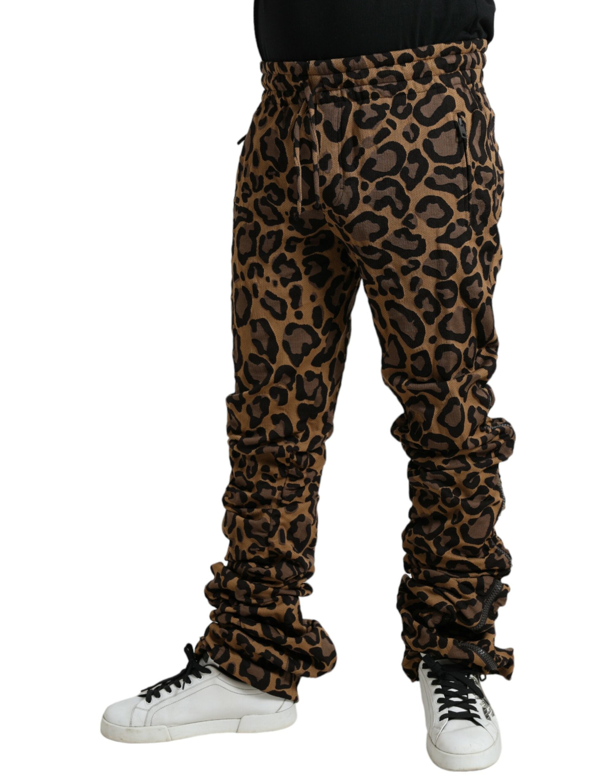 Bruine luipaard jacquard joggingbroek