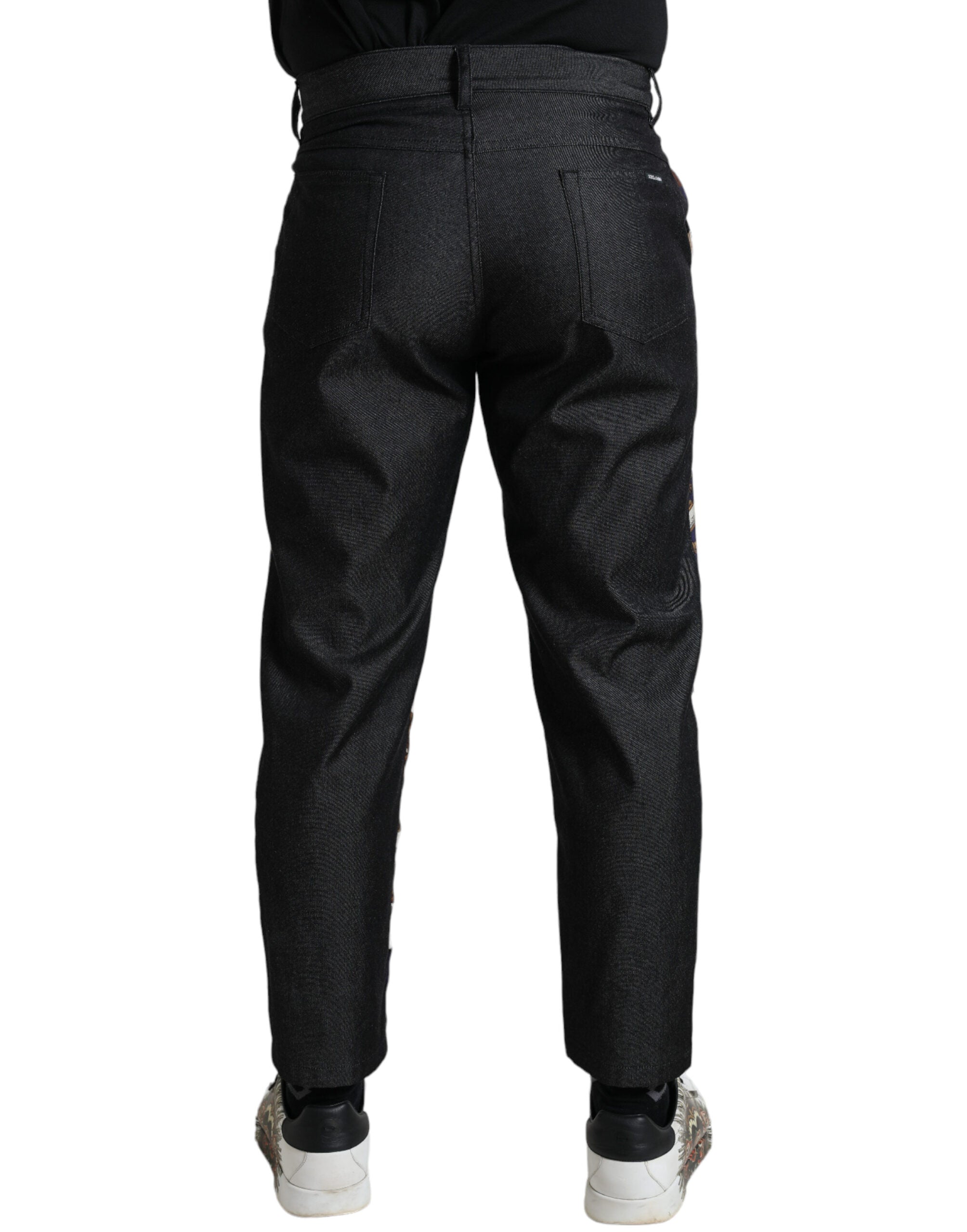 Veelkleurige heraldische skinny herenbroek