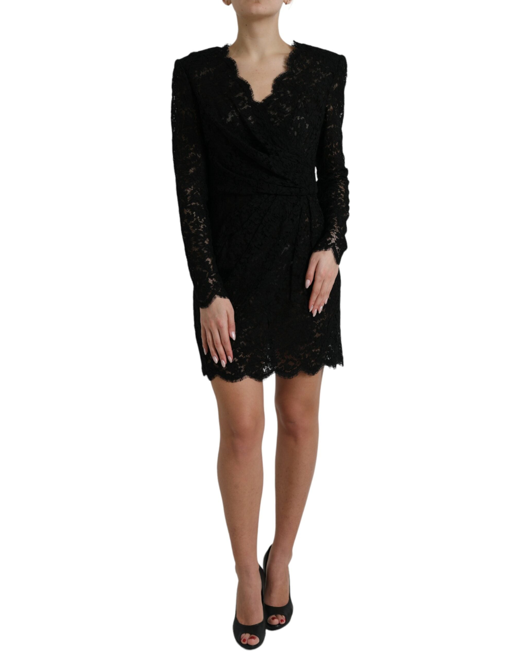 Zwarte bodycon kanten katoenen mantelminijurk