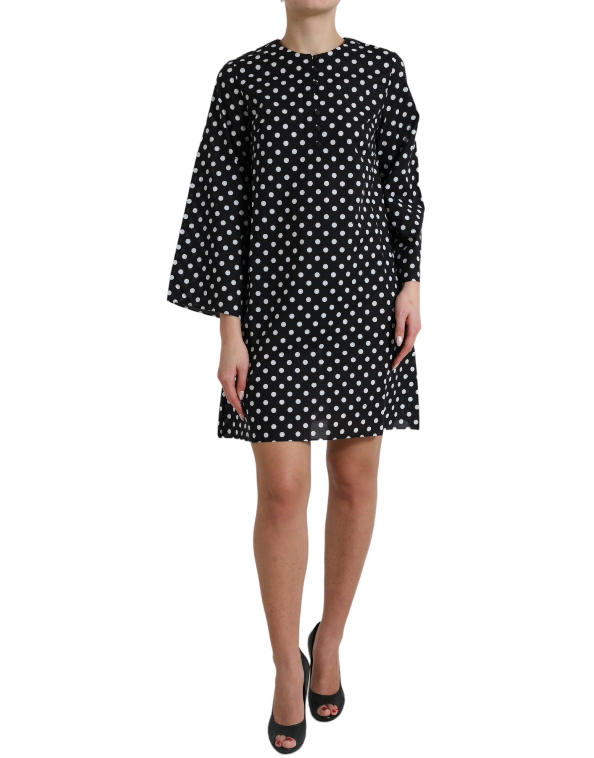 Zwart-witte nylon mini-jurk met stippen