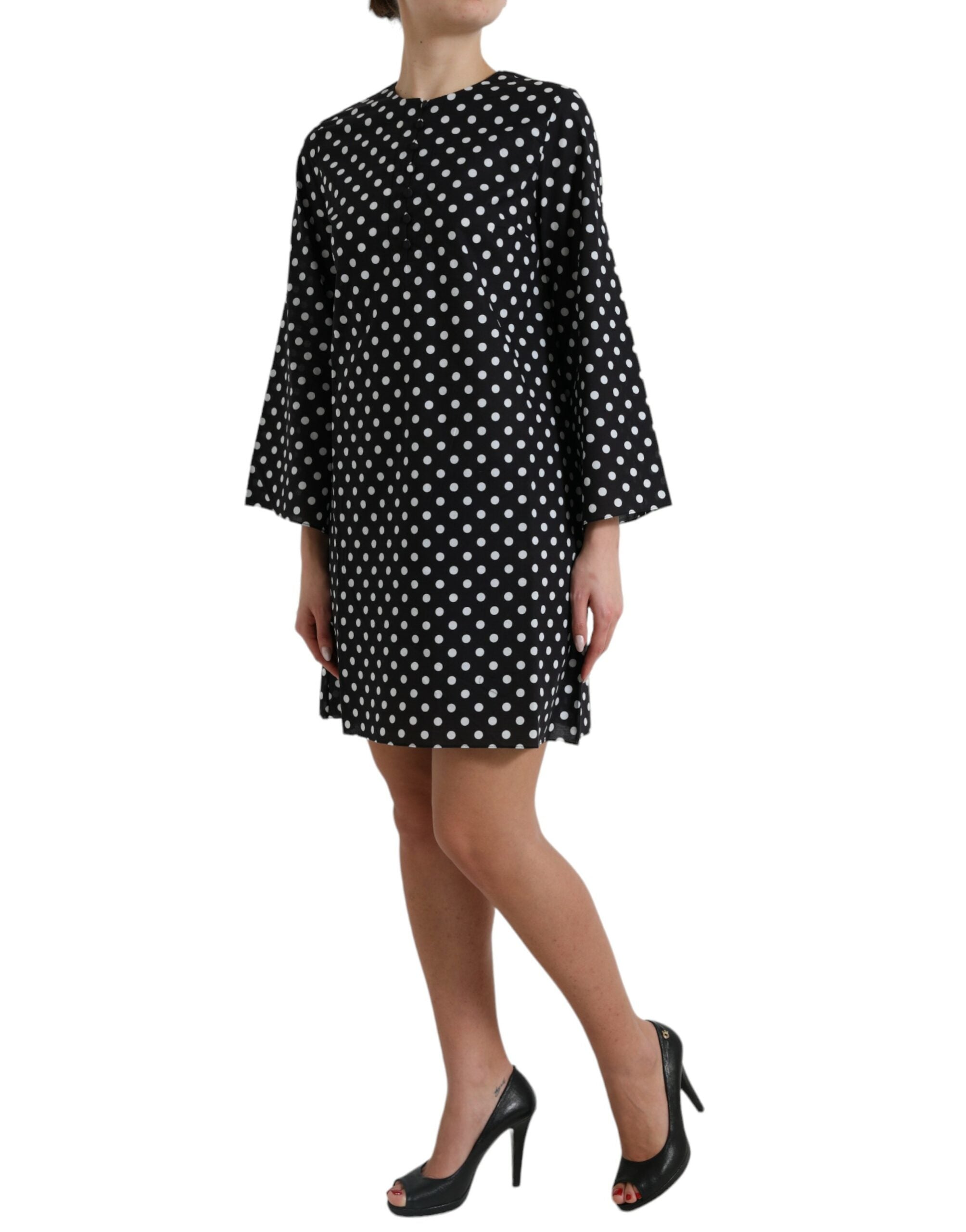 Zwart-witte nylon mini-jurk met stippen