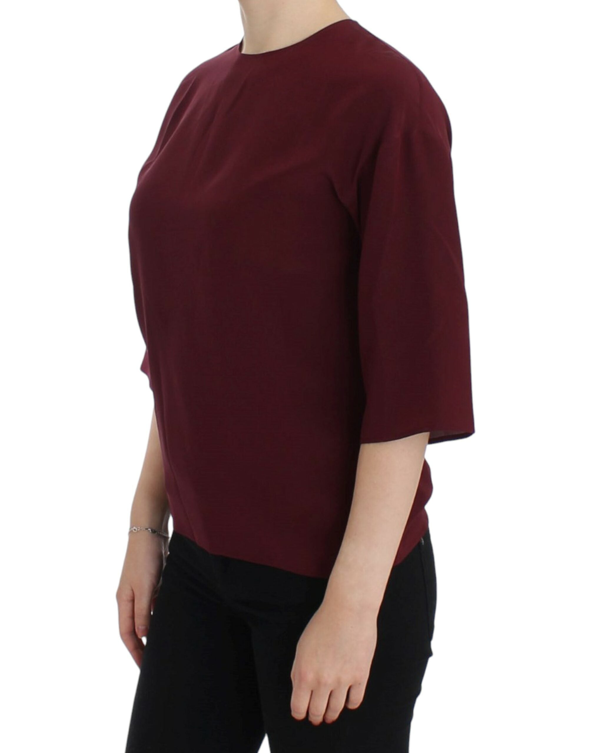 Rode zijden blouse met 3/4 mouwen