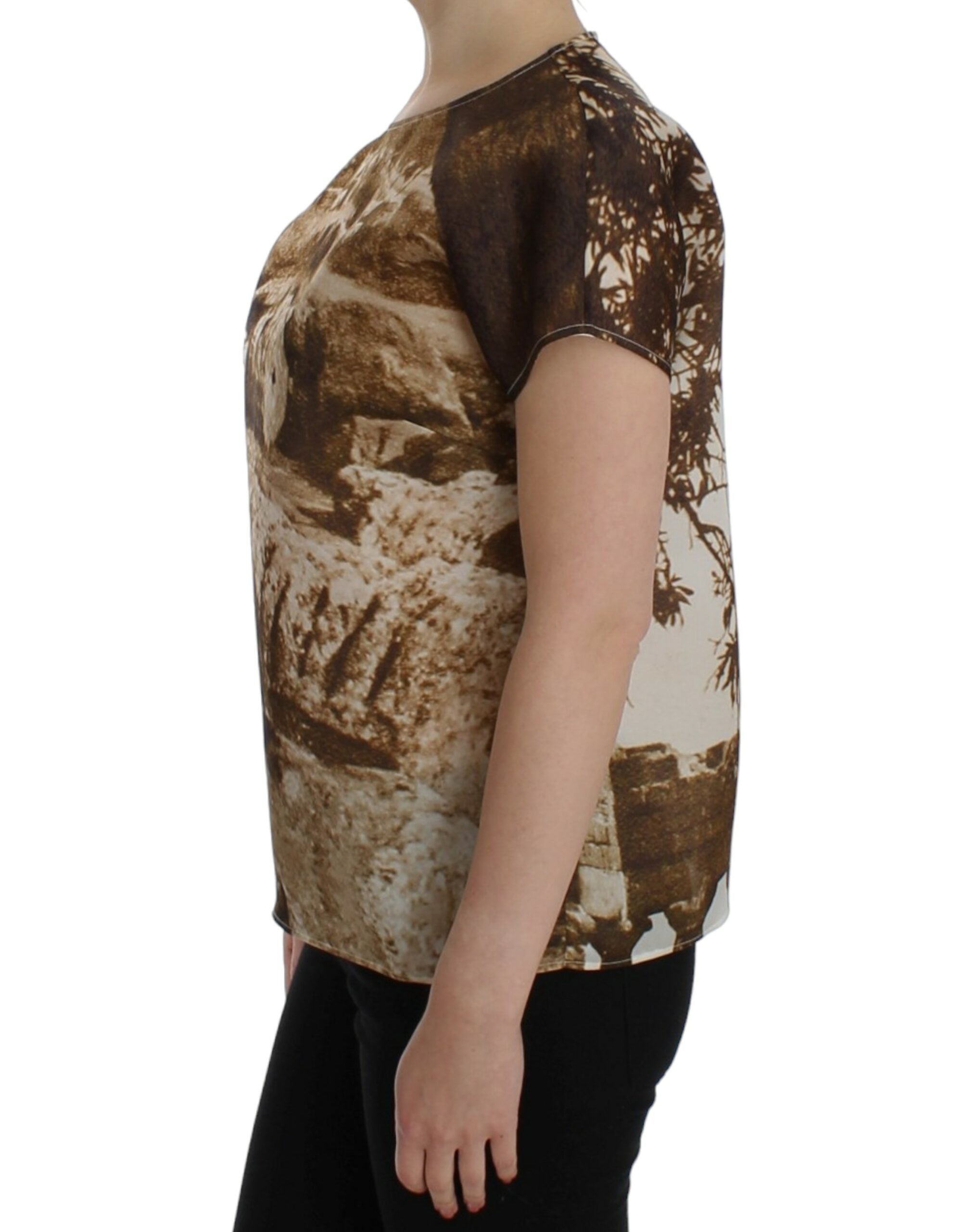 Bruine Taormina zijden blouse