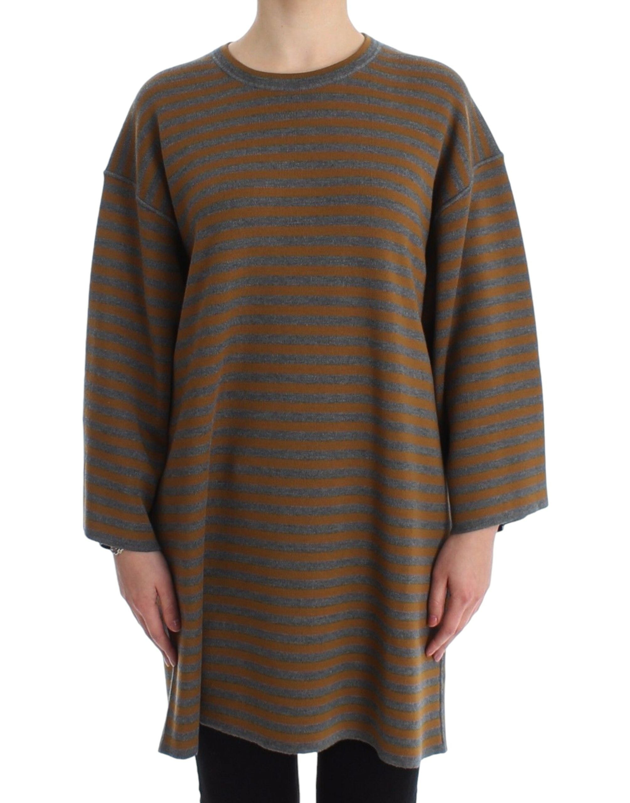Oversized grijs-gele gestreepte trui-top