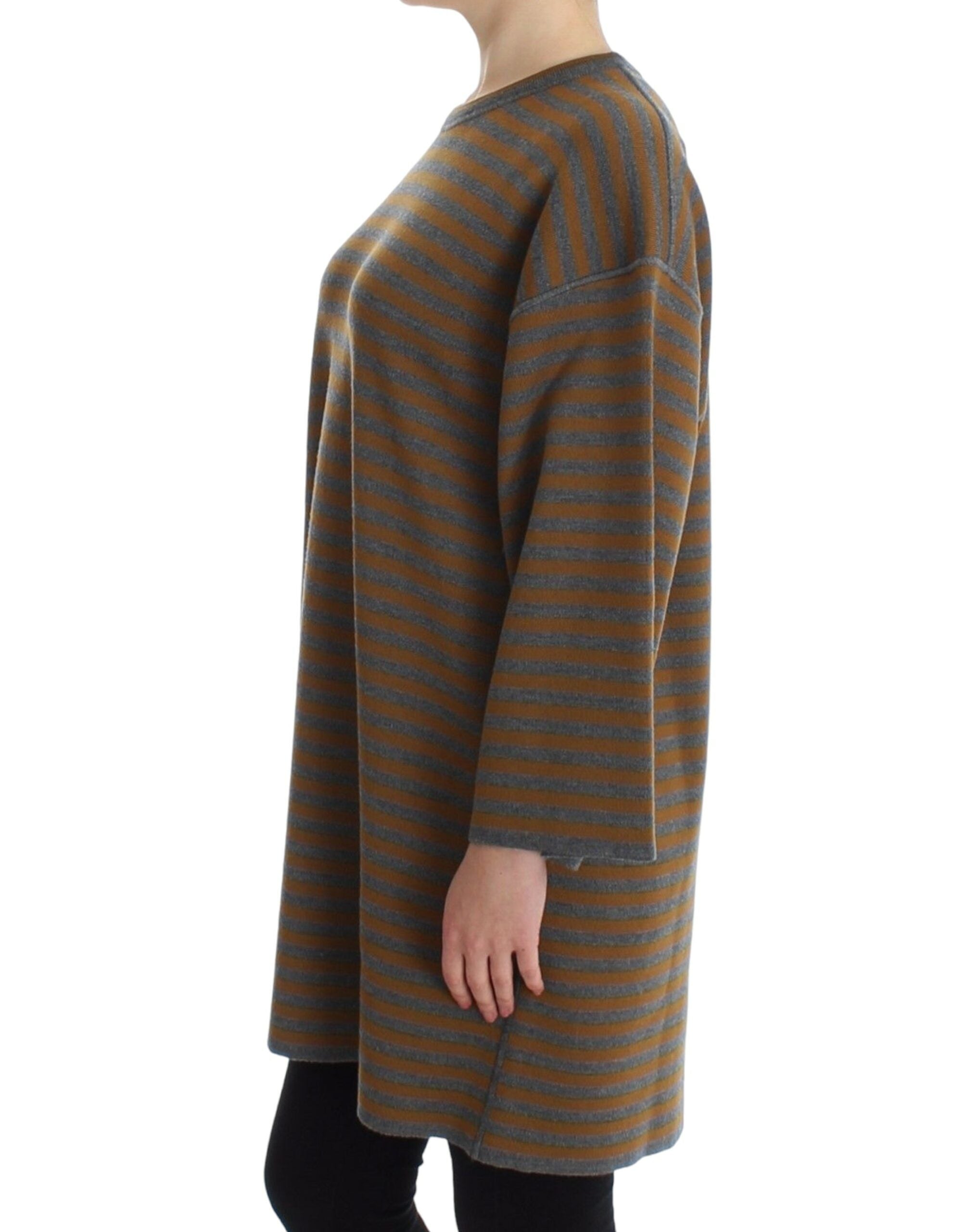 Oversized grijs-gele gestreepte trui-top