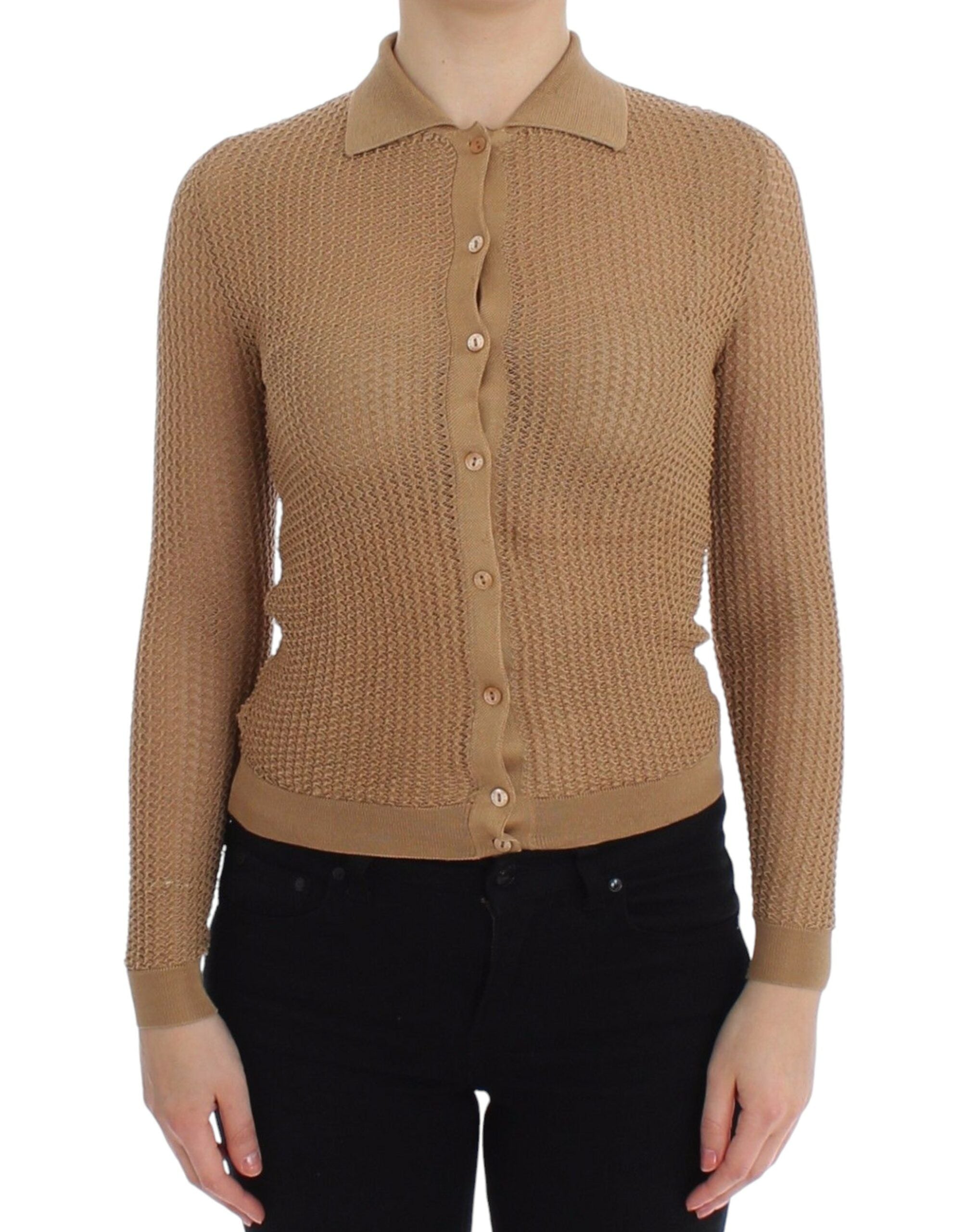 Beige gebreide katoenen polovest