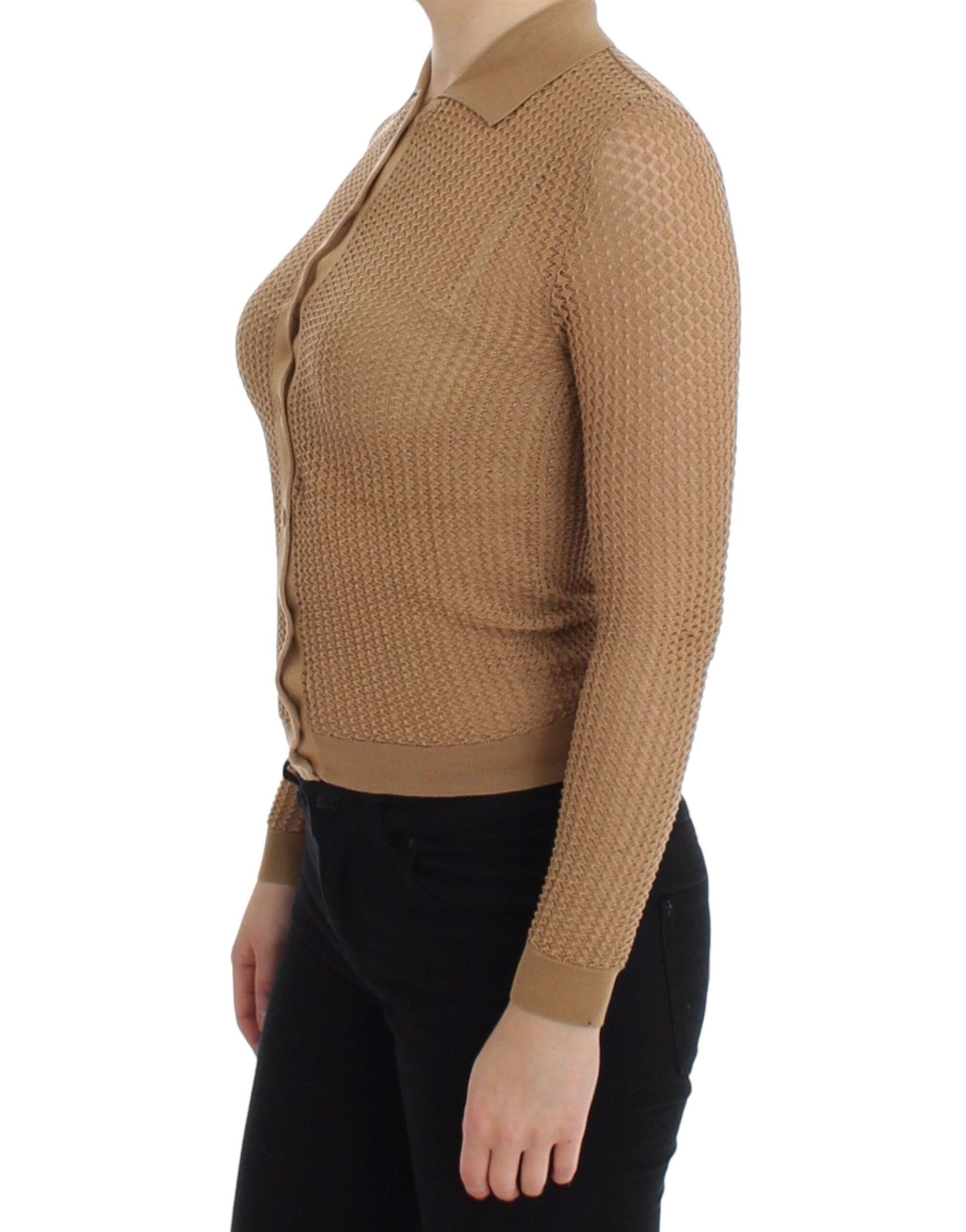 Beige gebreide katoenen polovest