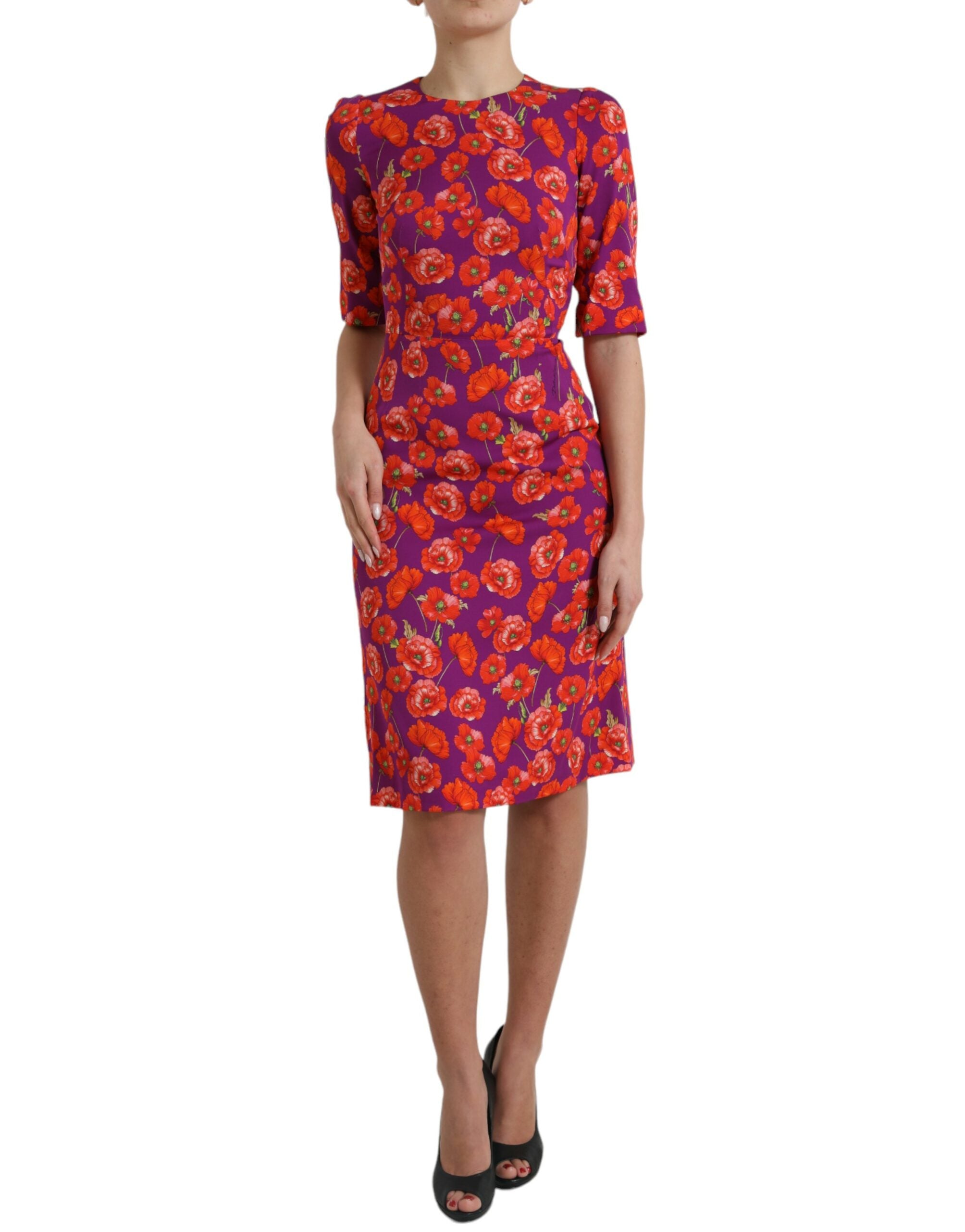 Veelkleurige bloemenprint-schedejurk met klaprozenprint