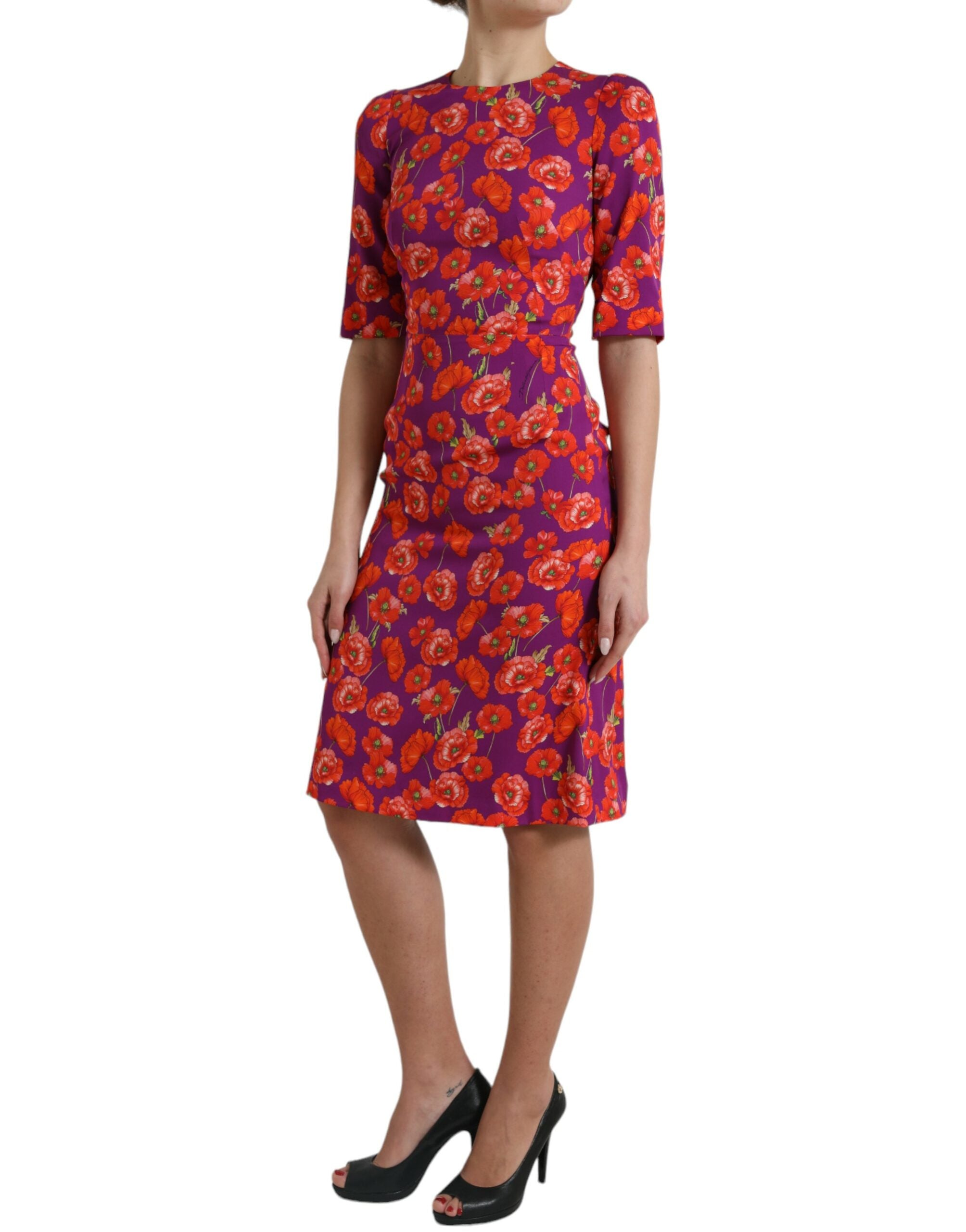 Veelkleurige bloemenprint-schedejurk met klaprozenprint