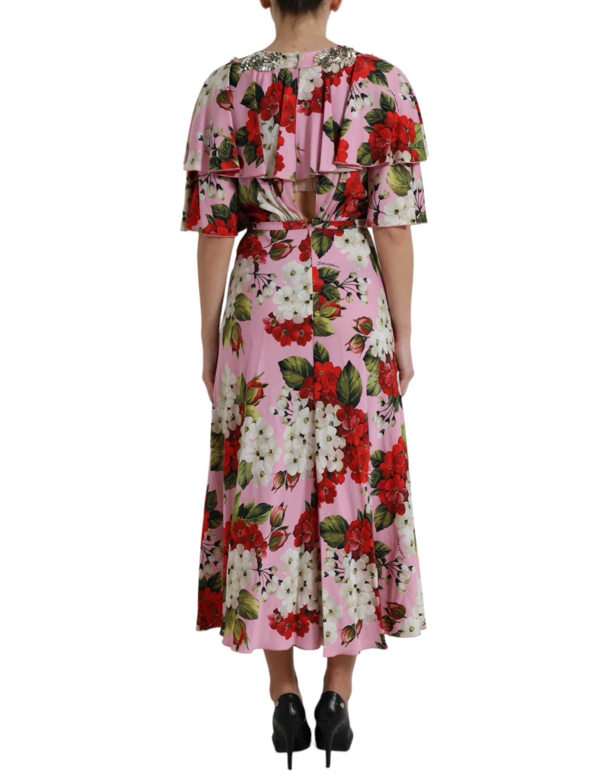 Multicolor A-lijn jurk met bloemen en kristallen