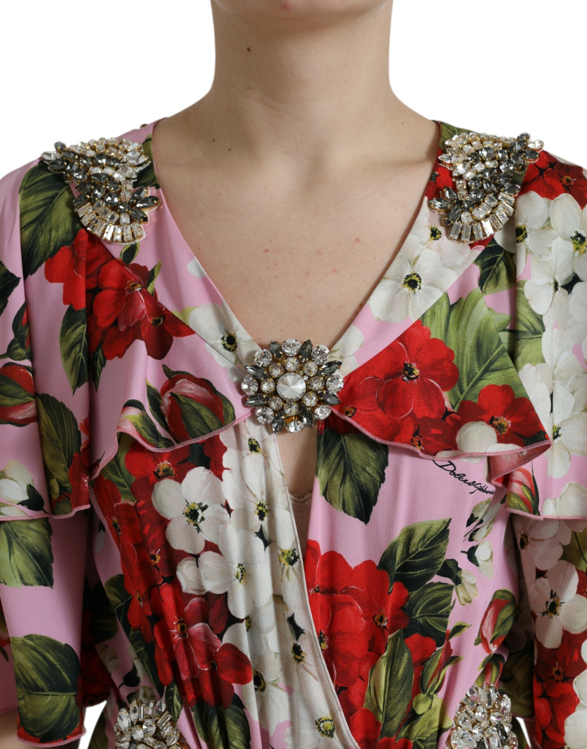 Multicolor A-lijn jurk met bloemen en kristallen