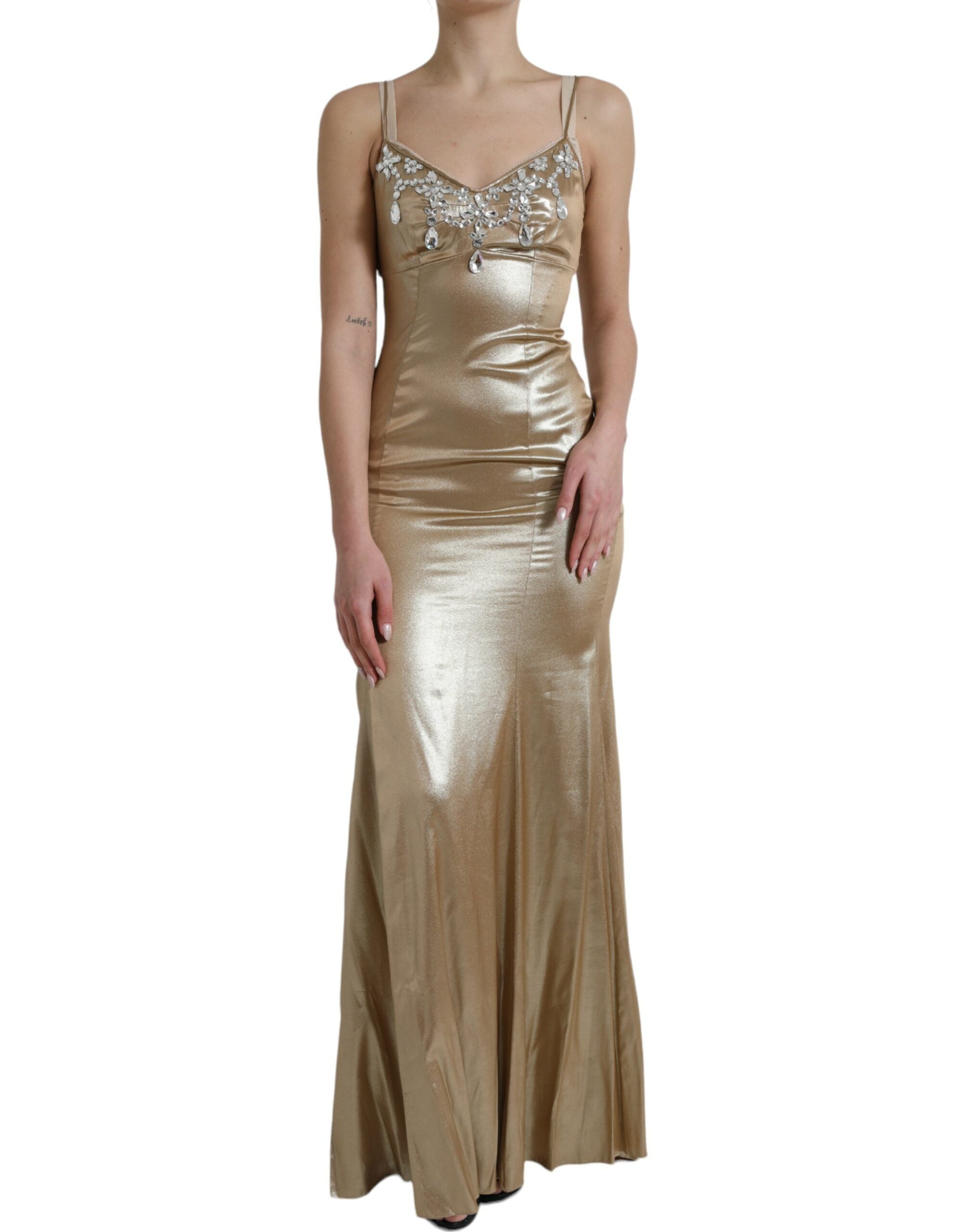 Metallic gouden jurk met kristallen versiering