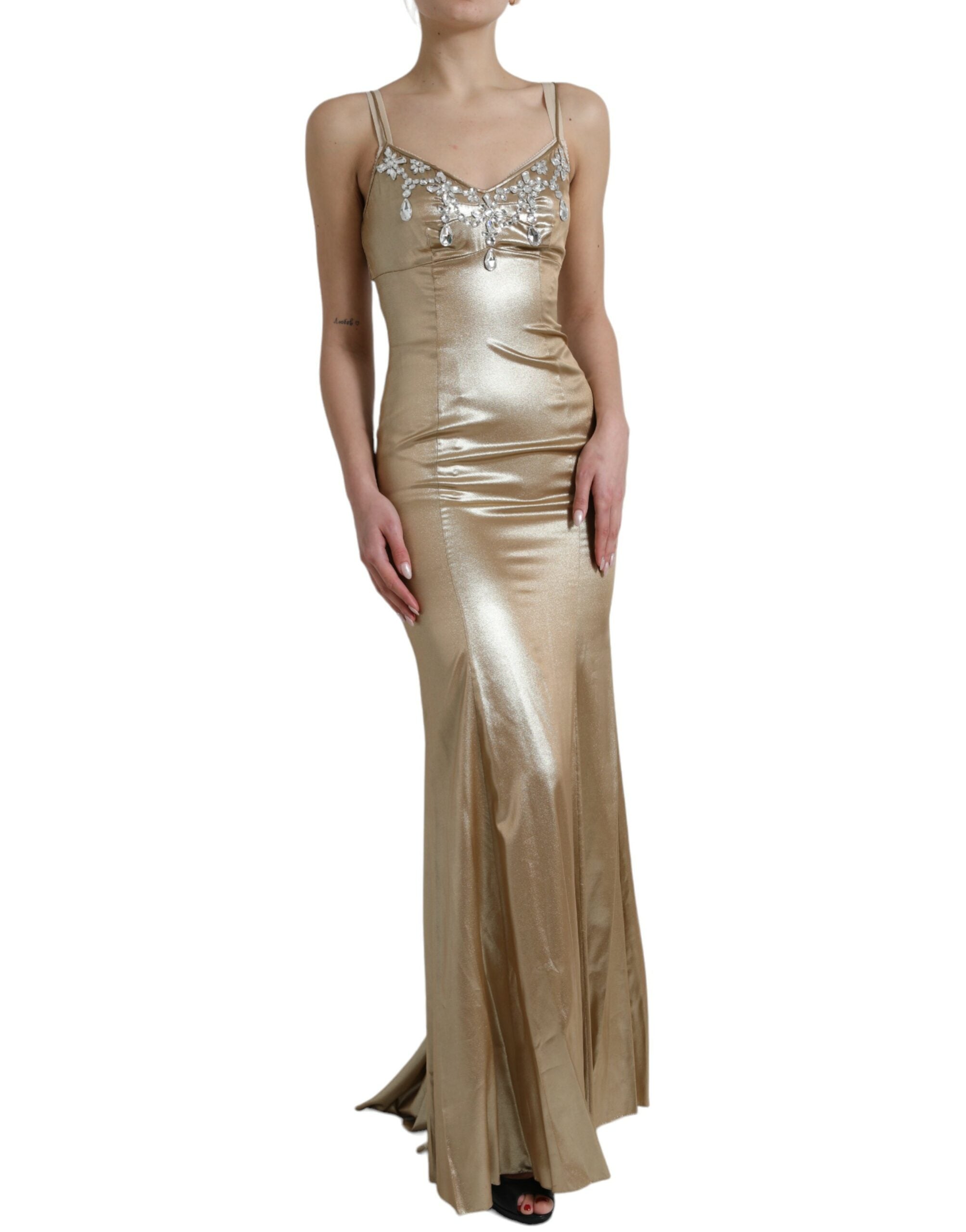Metallic gouden jurk met kristallen versiering
