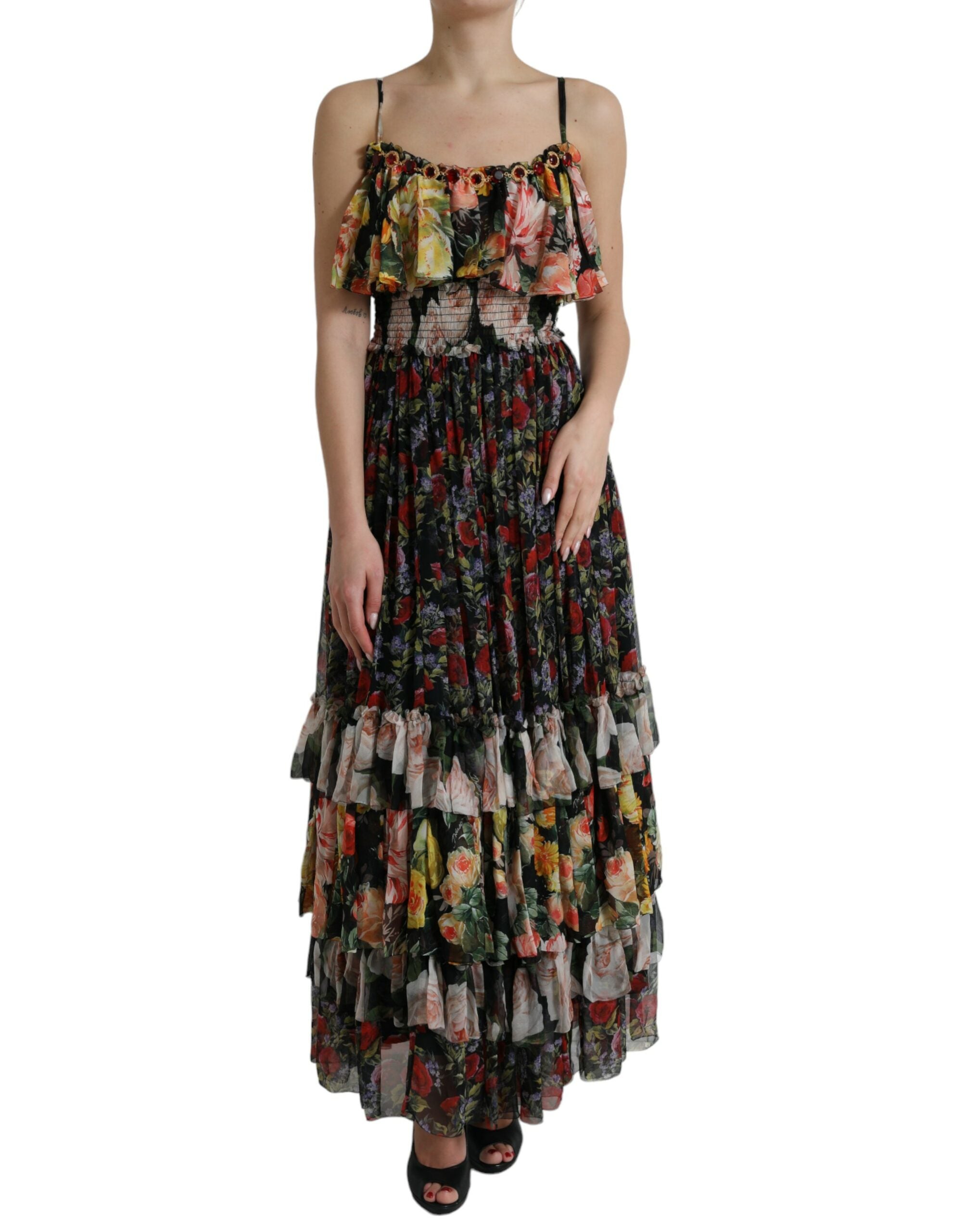 Multicolor bloemen chiffon gelaagde maxi-jurk