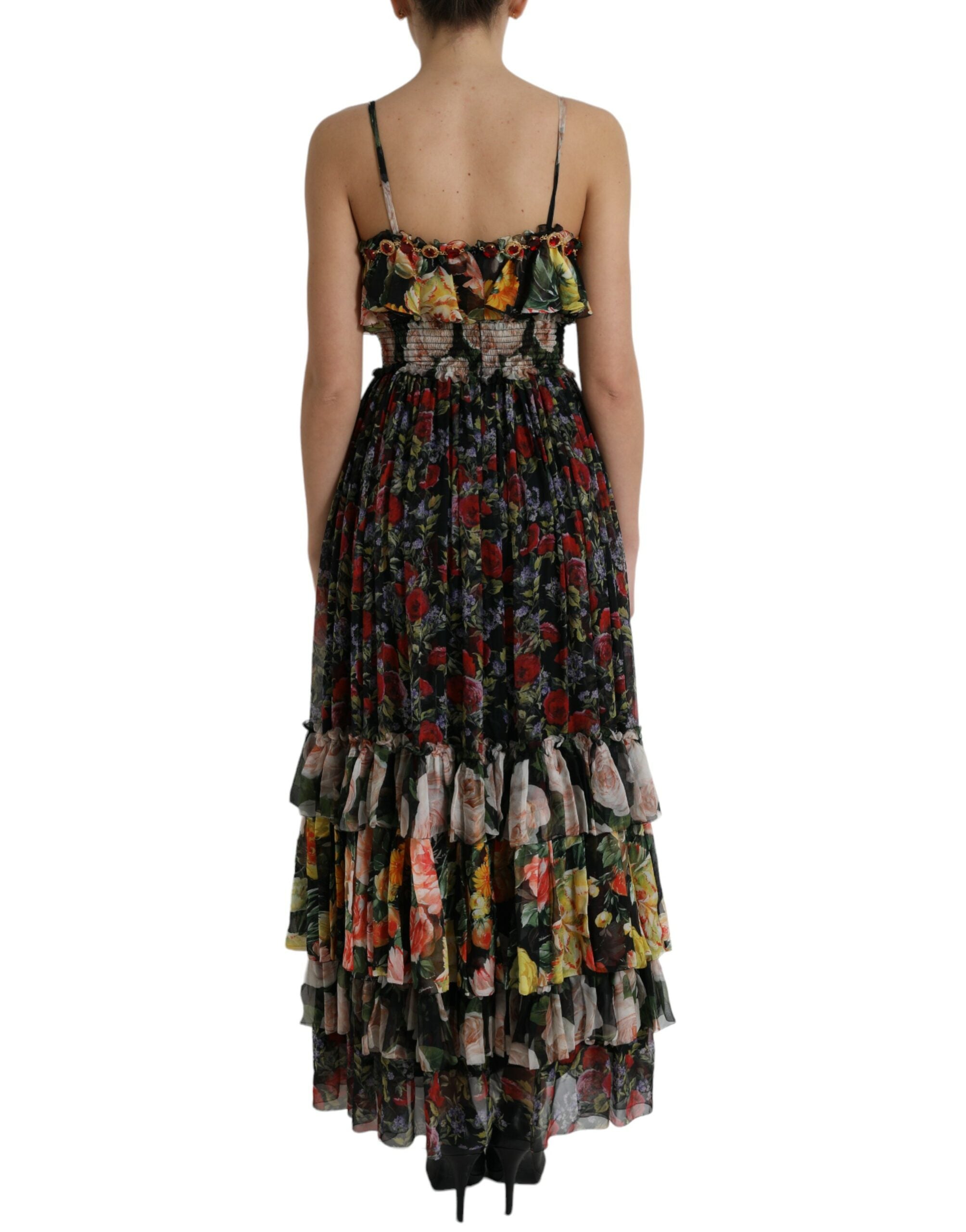 Multicolor bloemen chiffon gelaagde maxi-jurk