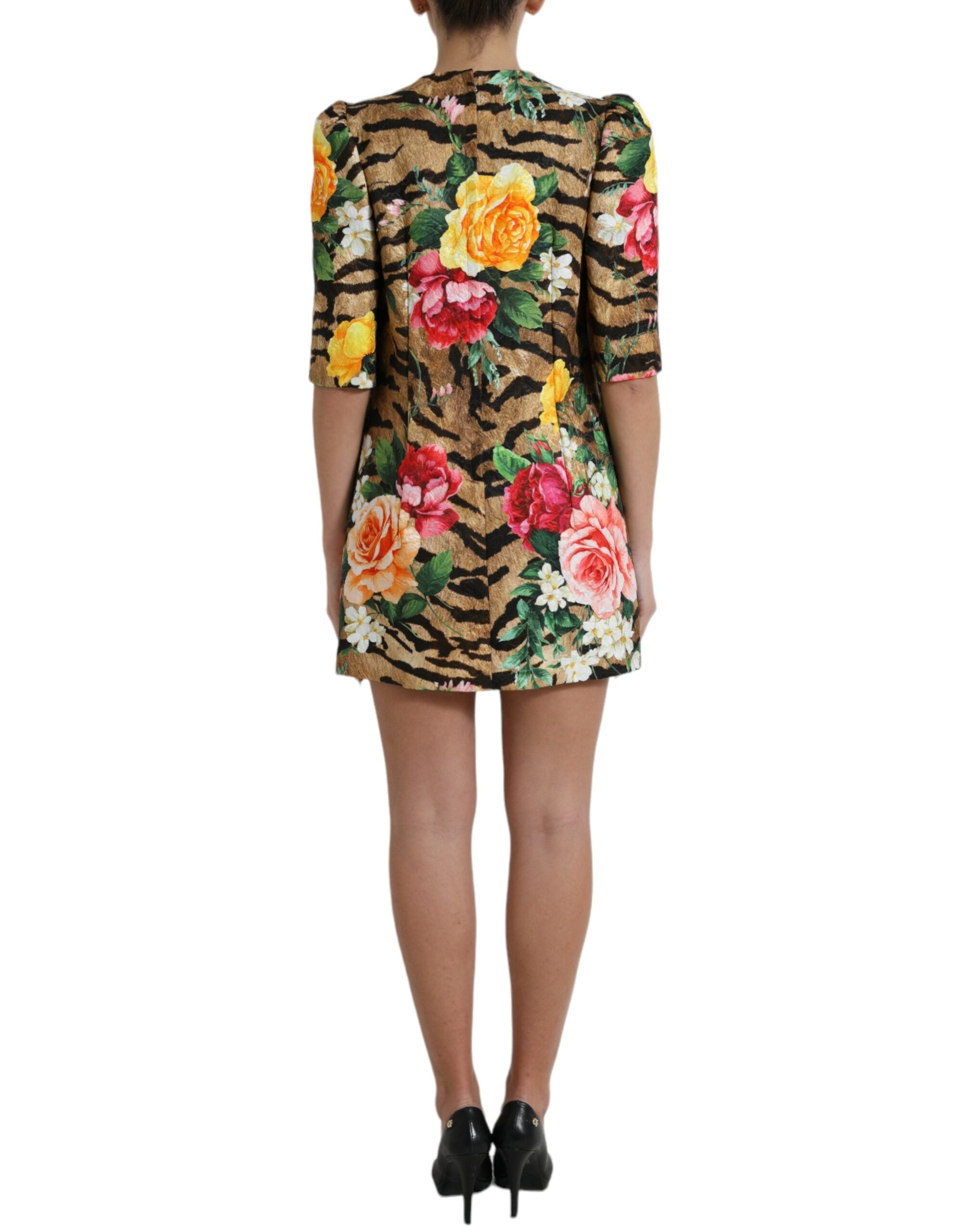 Multicolor tijger bloemenprint shift mini-jurk