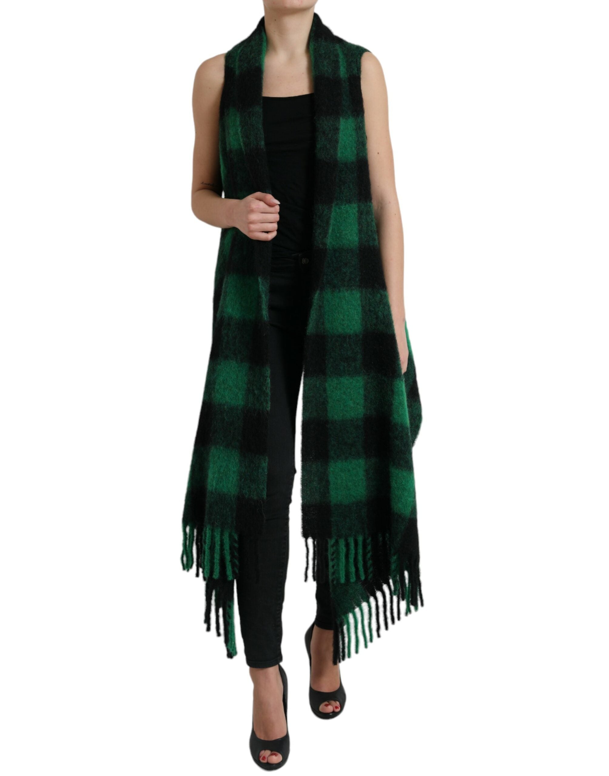 Zwarte groene buffalo ruit poncho jas