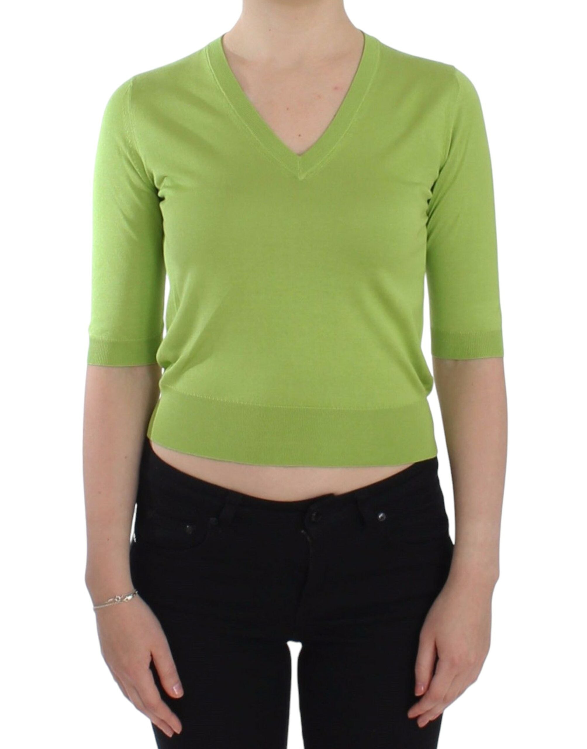 Groene wollen V-hals trui top