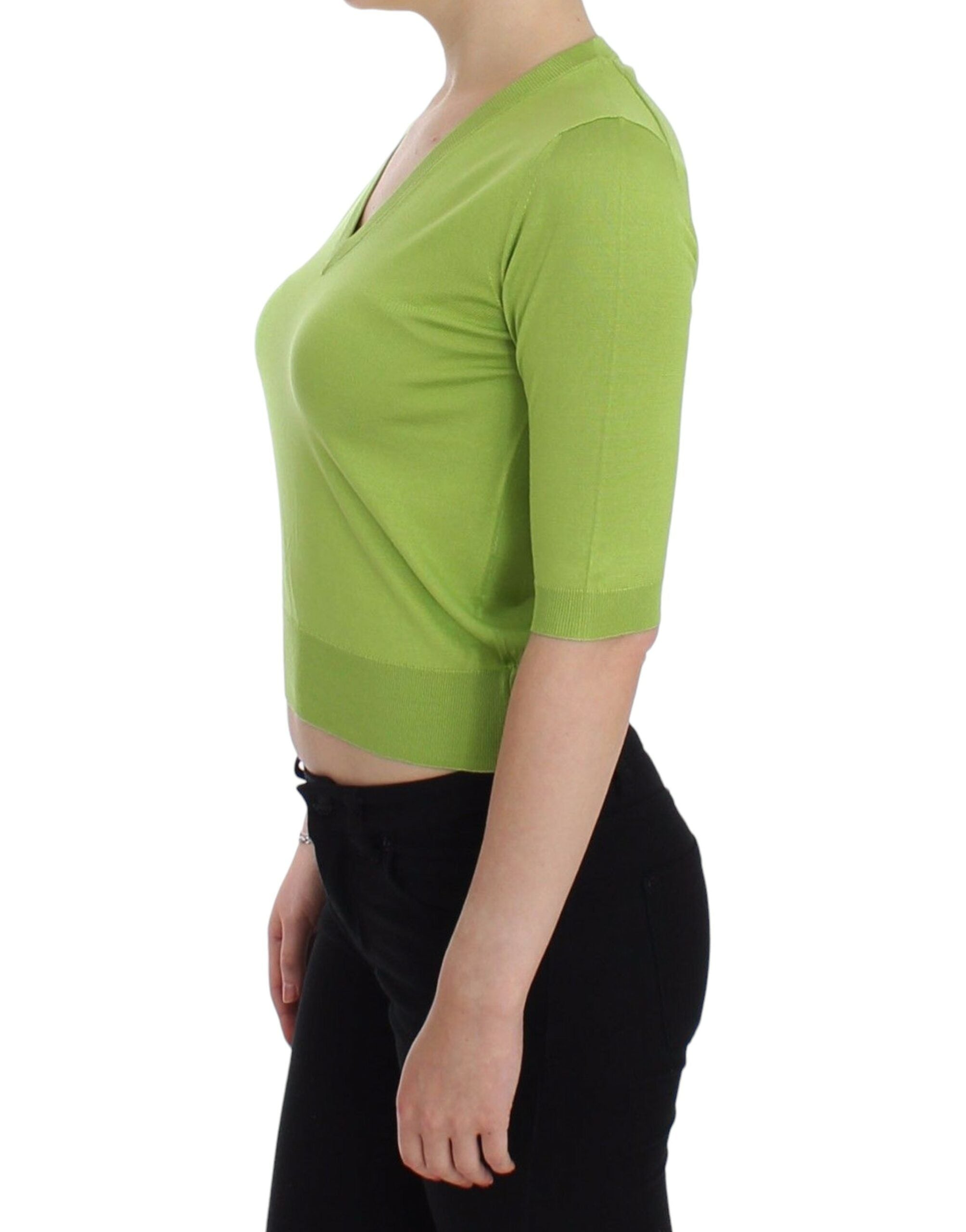 Groene wollen V-hals trui top